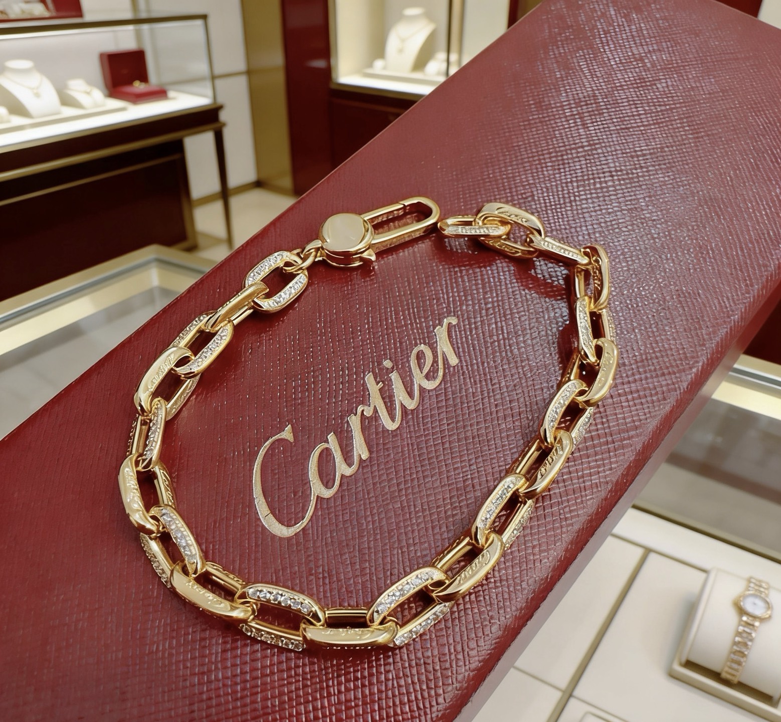 Cartier 新款带钻卡地亚手链V金材质系列 品相完美 细节无敌 那种独特的色泽完全无可挑剔 再缀以 指环外形设计