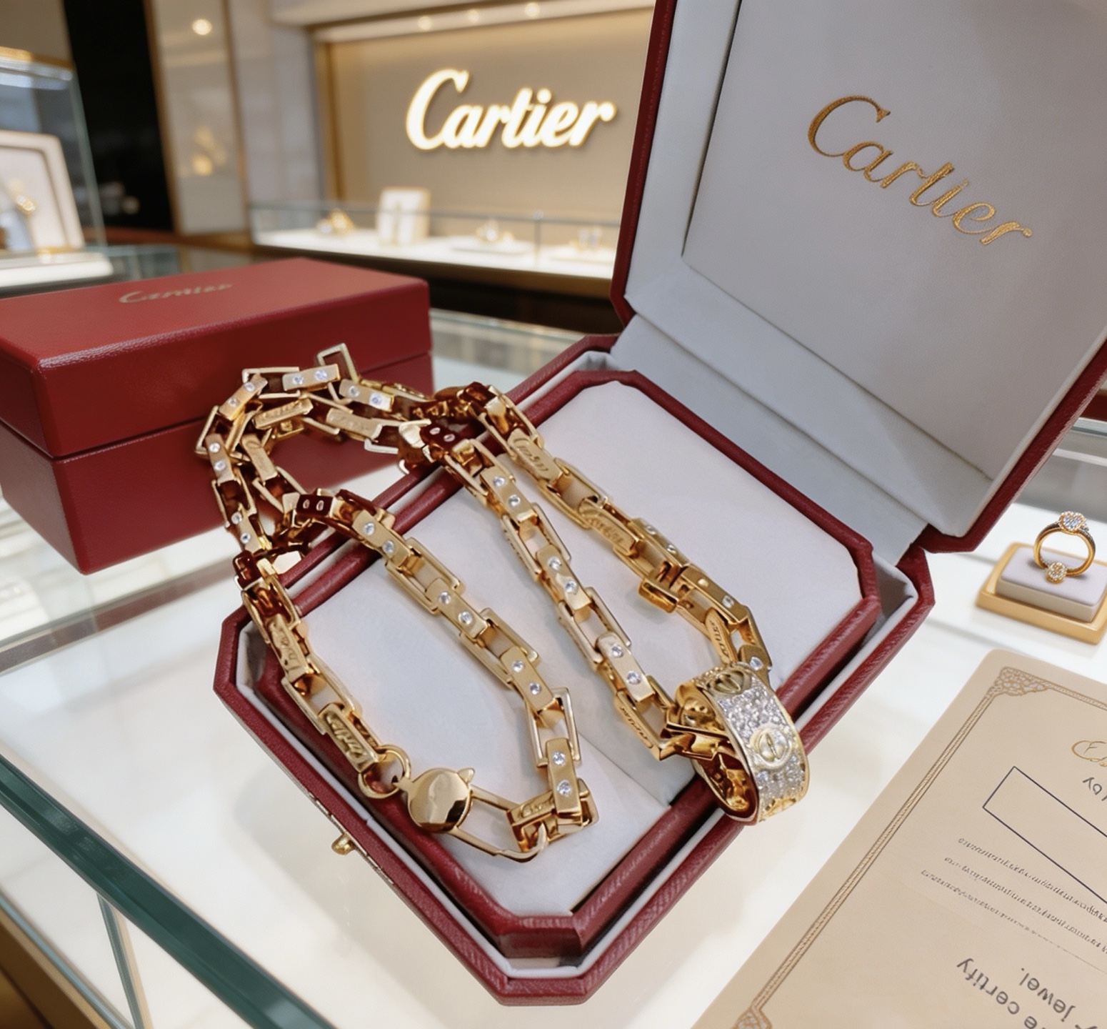 Cartier 新款带钻卡地亚项链V金材质系列 品相完美 细节无敌 那种独特的色泽完全无可挑剔 再缀以 指环外形设计