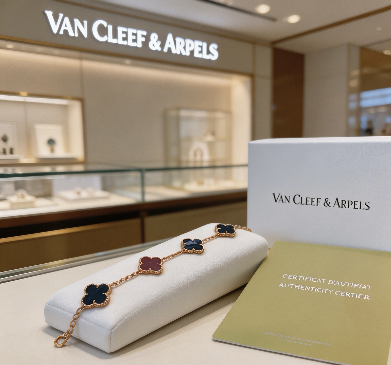 Van Cleef Arpels Vintage Alhambra bracelet Yellow gold metal with blue pietersite and purple chalcedony clover motifs 19cm