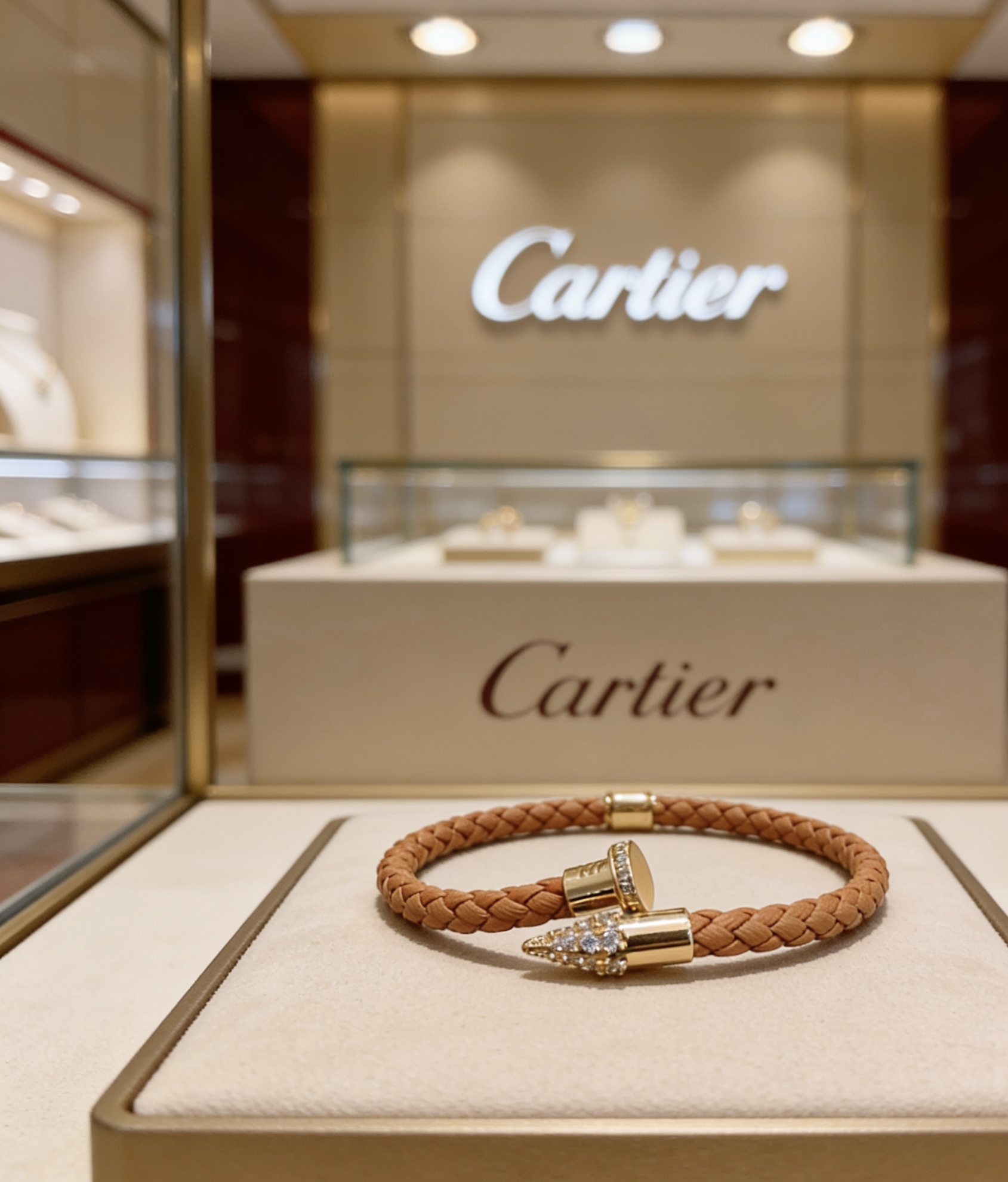 Cartier 卡地亚手链手镯V金牛皮材质系列 品相完美 细节无敌 那种独特的色泽完全无可挑剔 再缀以 指环外形设计