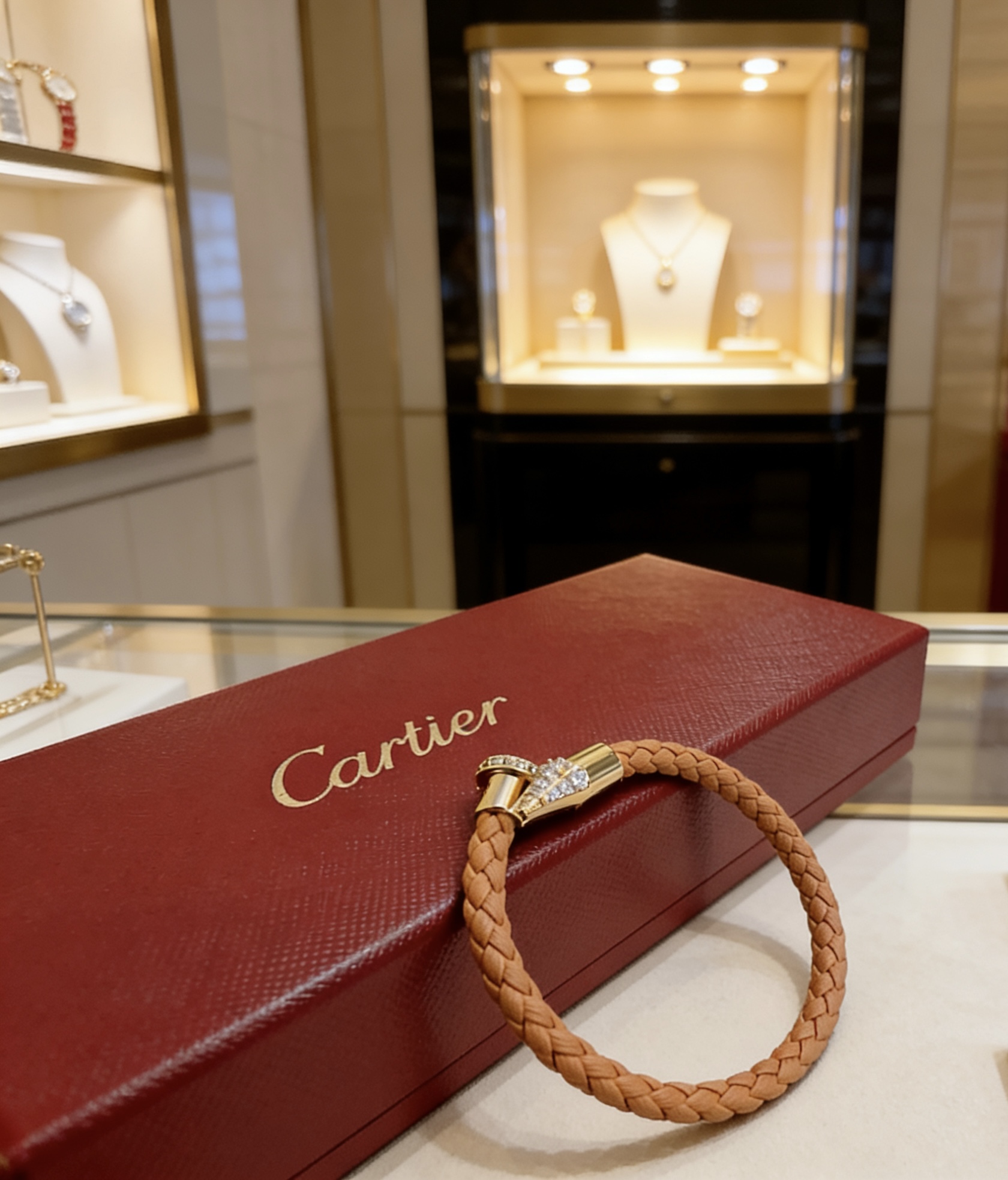 Cartier 卡地亚手链手镯V金牛皮材质系列 品相完美 细节无敌 那种独特的色泽完全无可挑剔 再缀以 指环外形设计