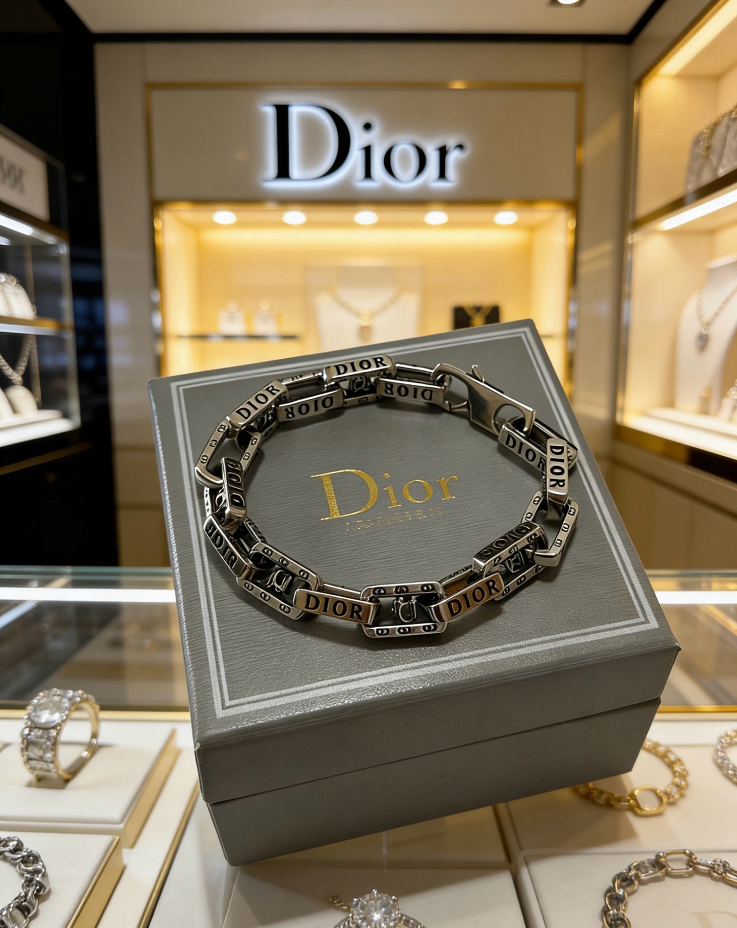 DIOR新款高品质迪奥手链原单货专柜新款开模复古潮流时尚必备 男女均可佩戴 情侣款同款 摇滚朋克泰银风格