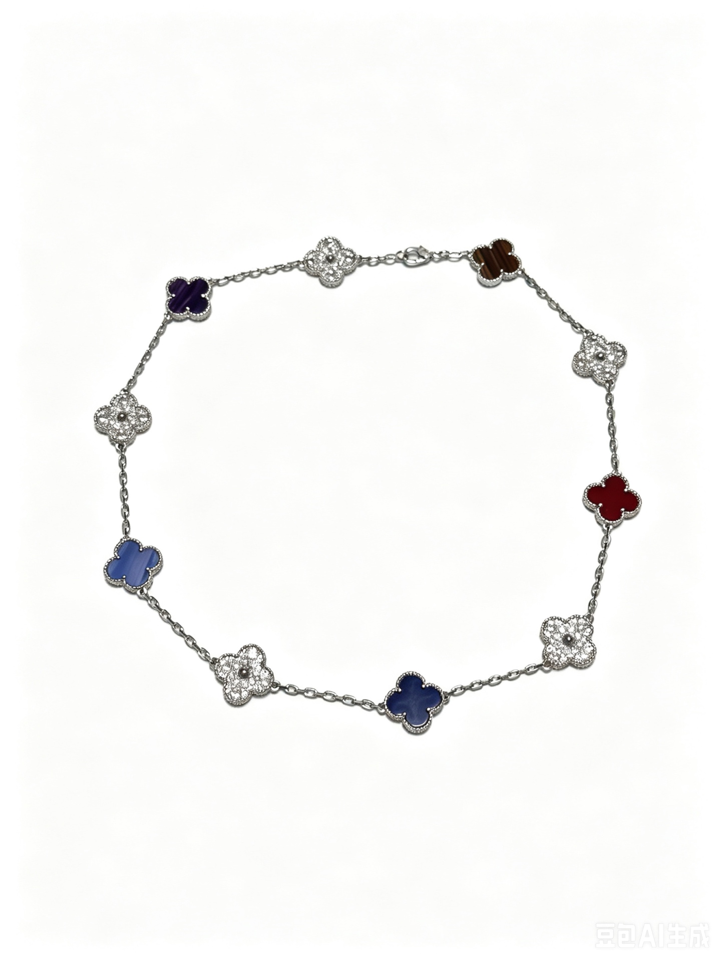 NO:896197,Four-leaf clover Van Cleef & Arpels 10-flower genuine customized rainbow color necklace V gold material series. The appearance is perfect, the details are invincible, the unique color is completely impeccable, and it is decorated with a classic ring shape design. It is simple yet elegant and eye-catching. The V gold pure handmade combination is more elegant and elegant. The same style for men and women, fine jewelry, van cleef, necklace19860909四叶草梵克雅宝10花正品定制彩虹花色项链V金材质系列 品相完美,细节无敌,那种独特的色泽完全无可挑剔,再缀以经典指环外形设计,简约之余却又优雅夺目,V金纯手工的组合更显气色,上手雅致动人.男女同款,饰品精品,van cleef,necklace,Jewelry