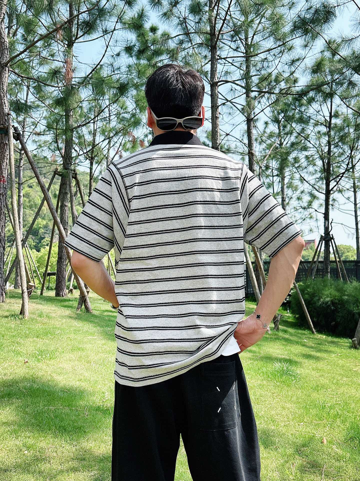  罗家 2025春夏新款高品质条纹Polo 休闲经典刺绣logo 进口面料  上身舒服  尺码：M-2X