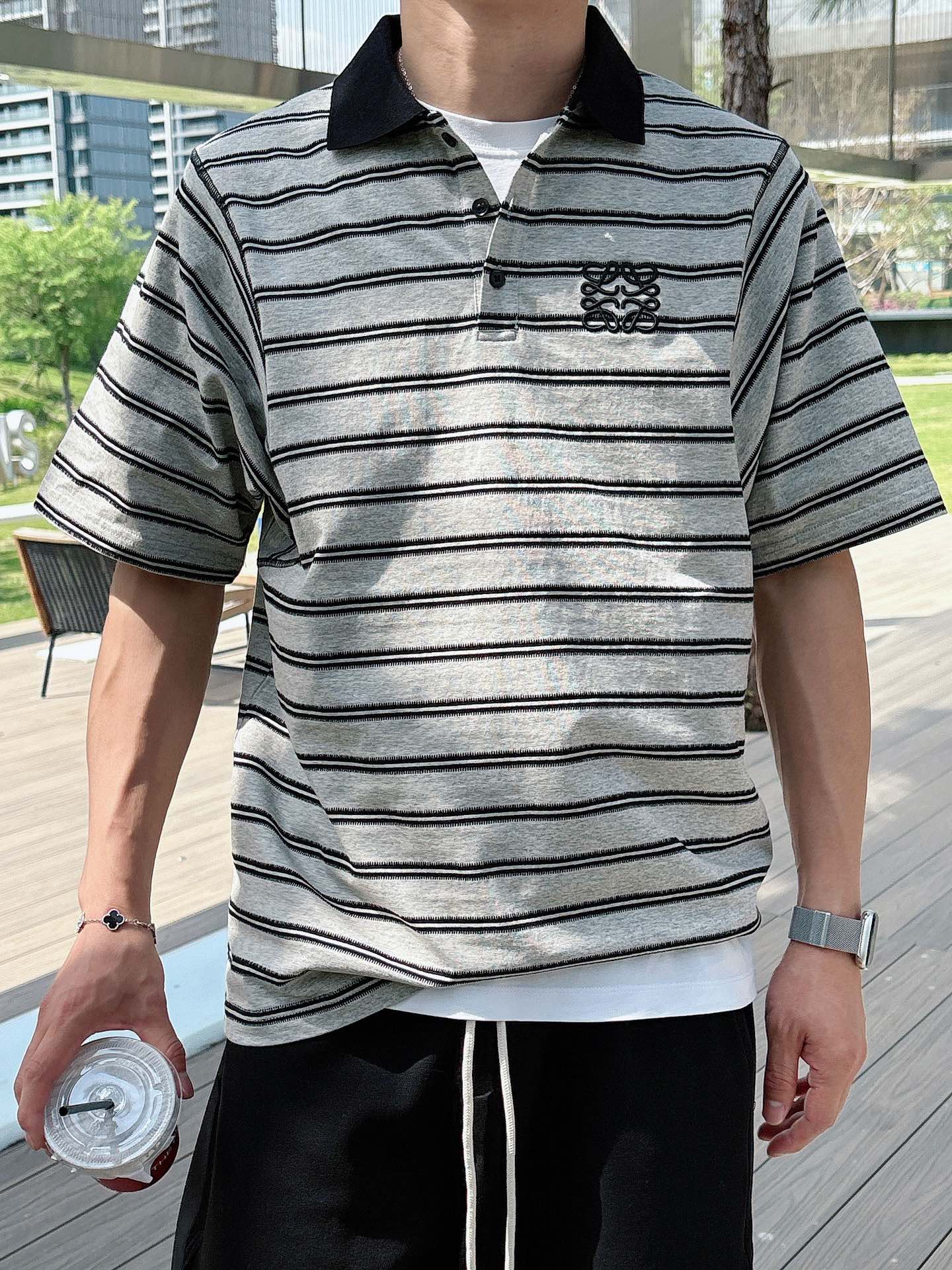  罗家 2025春夏新款高品质条纹Polo 休闲经典刺绣logo 进口面料  上身舒服  尺码：M-2X