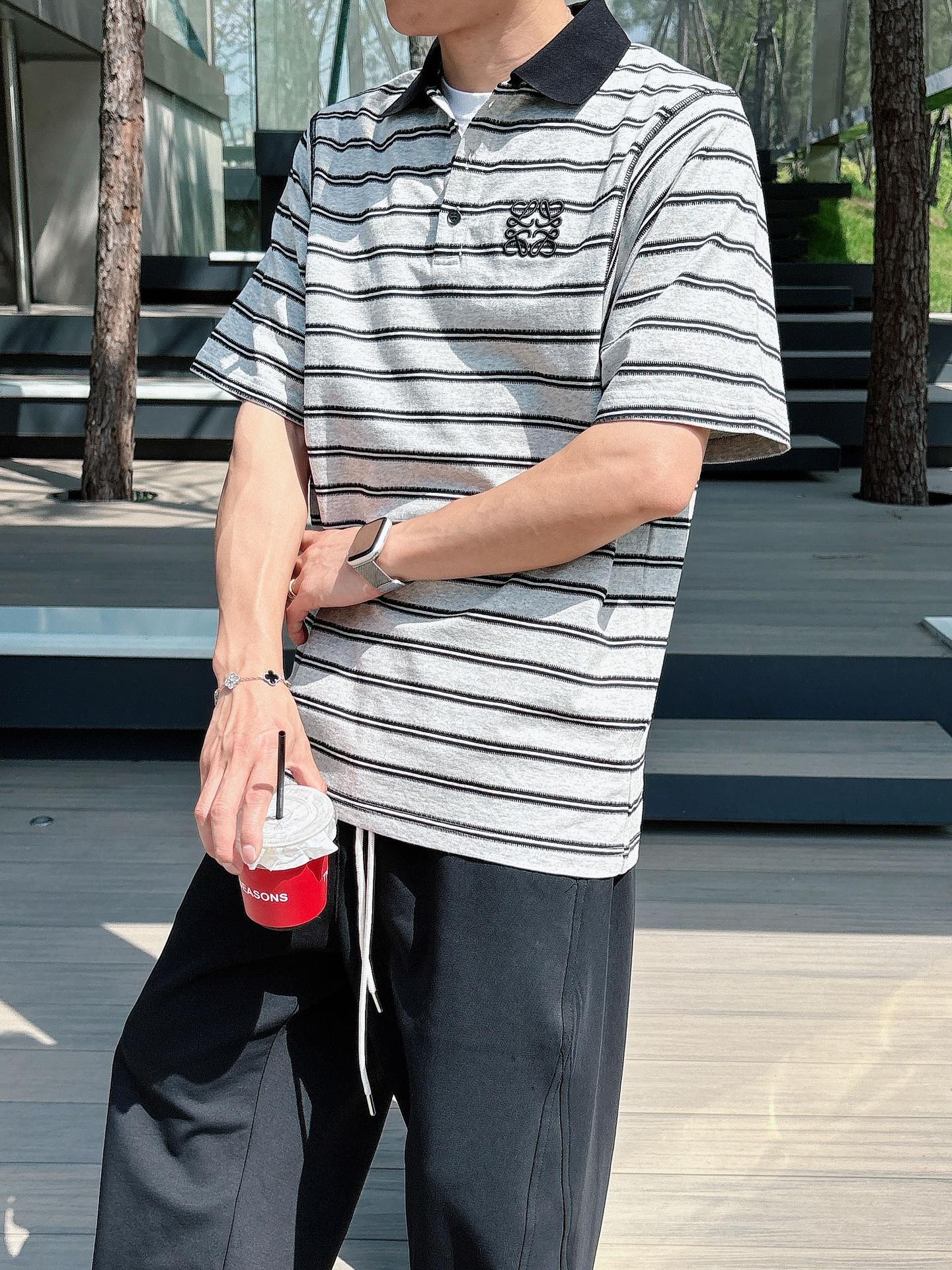  罗家 2025春夏新款高品质条纹Polo 休闲经典刺绣logo 进口面料  上身舒服  尺码：M-2X