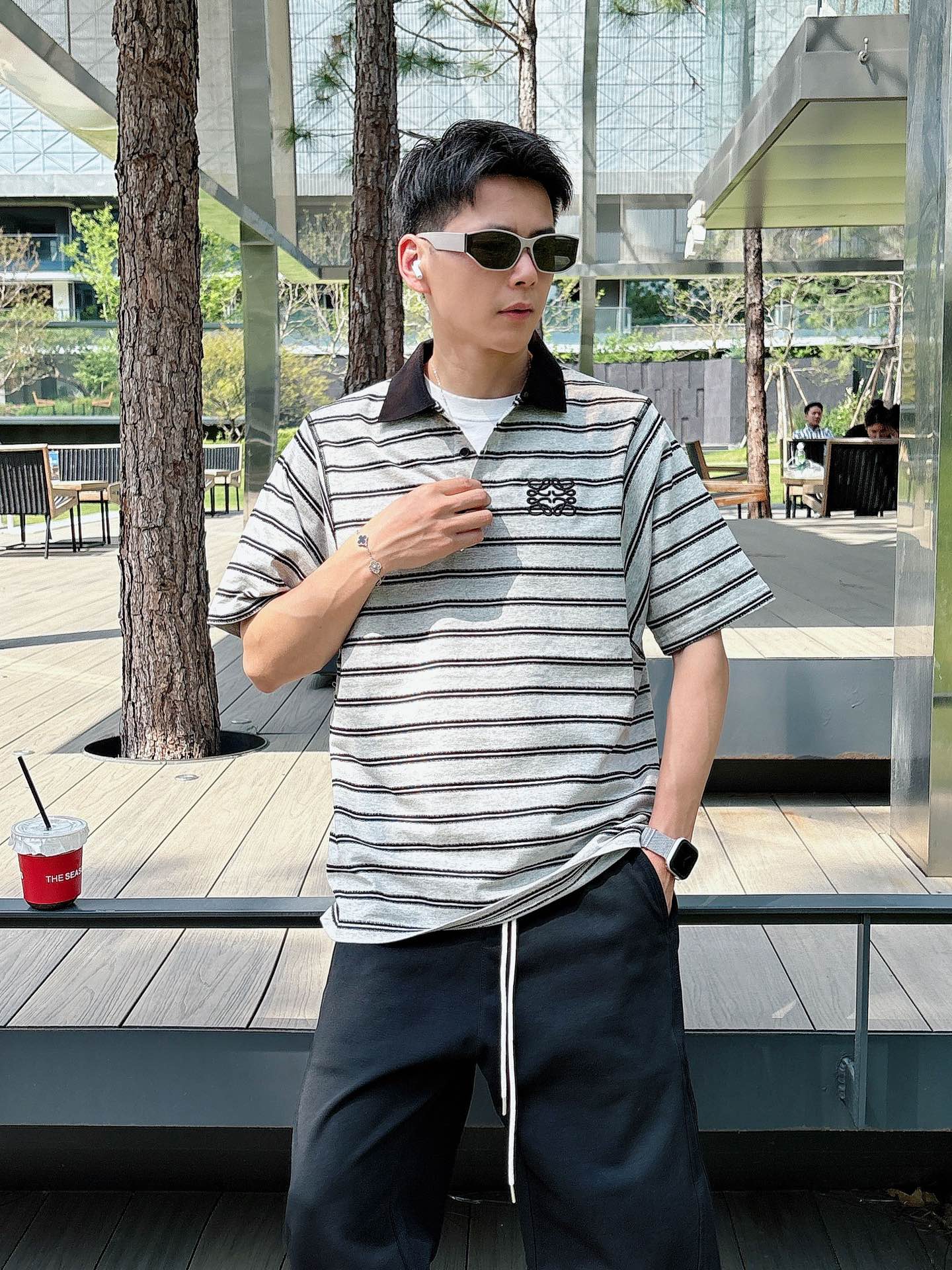  罗家 2025春夏新款高品质条纹Polo 休闲经典刺绣logo 进口面料  上身舒服  尺码：M-2X