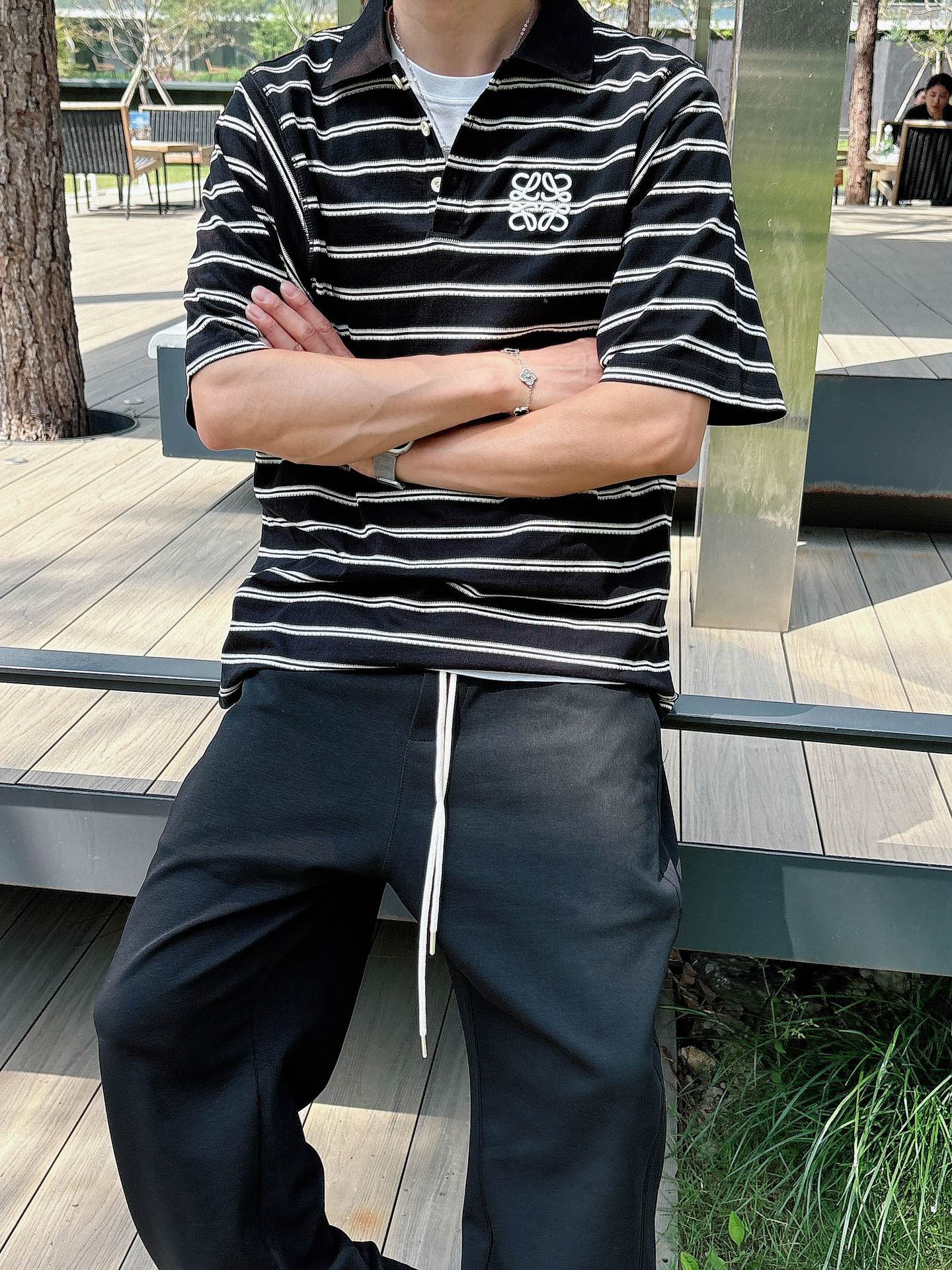  罗家 2025春夏新款高品质条纹Polo 休闲经典刺绣logo 进口面料  上身舒服  尺码：M-2X
