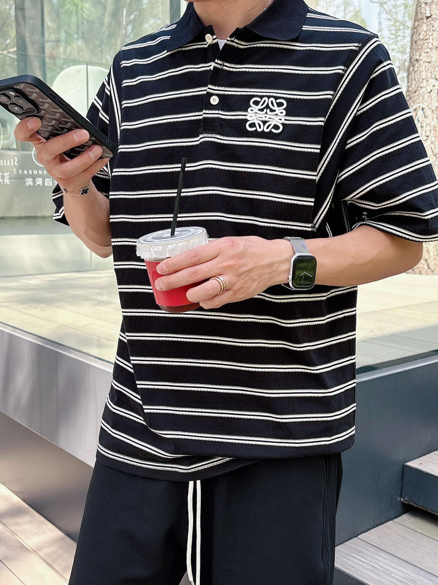  罗家 2025春夏新款高品质条纹Polo 休闲经典刺绣logo 进口面料  上身舒服  尺码：M-2X