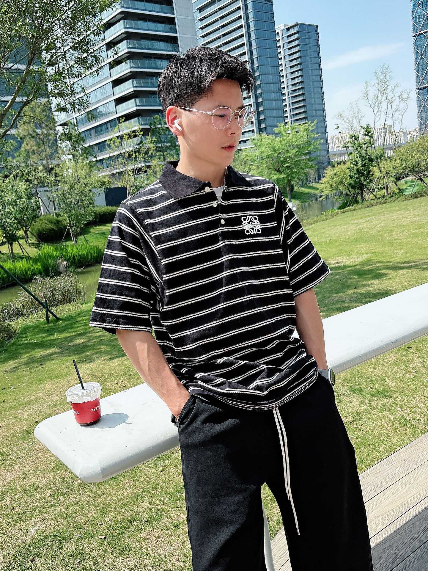  罗家 2025春夏新款高品质条纹Polo 休闲经典刺绣logo 进口面料  上身舒服  尺码：M-2X