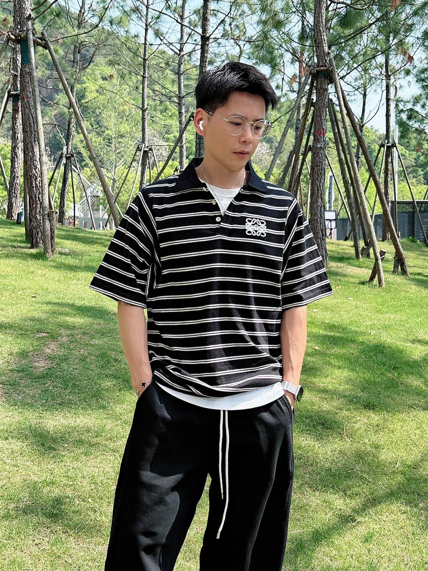 罗家 2025春夏新款高品质条纹Polo 休闲经典刺绣logo 进口面料  上身舒服  尺码：M-2X