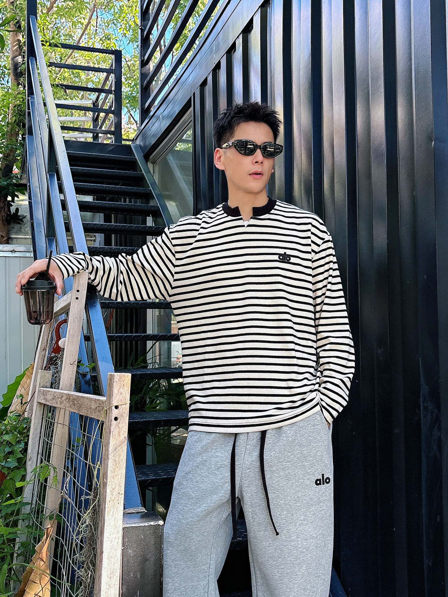 2025SS alo秋冬新款条纹长袖 爆款定制纯棉面料 重工洗水，面料舒适🈶️质感 码数：M-4XL🐑