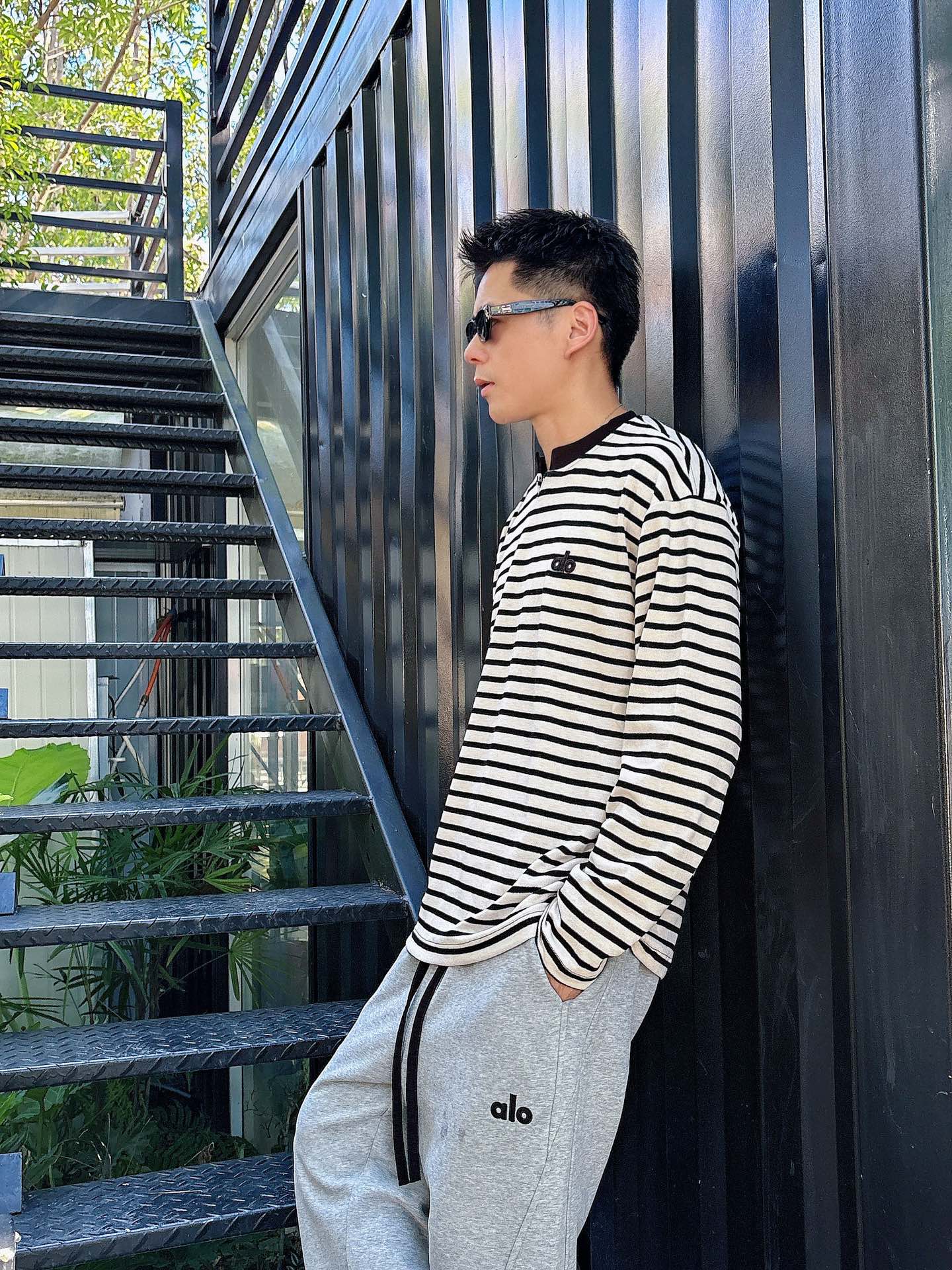 2025SS alo秋冬新款条纹长袖 爆款定制纯棉面料 重工洗水，面料舒适🈶️质感 码数：M-4XL🐑