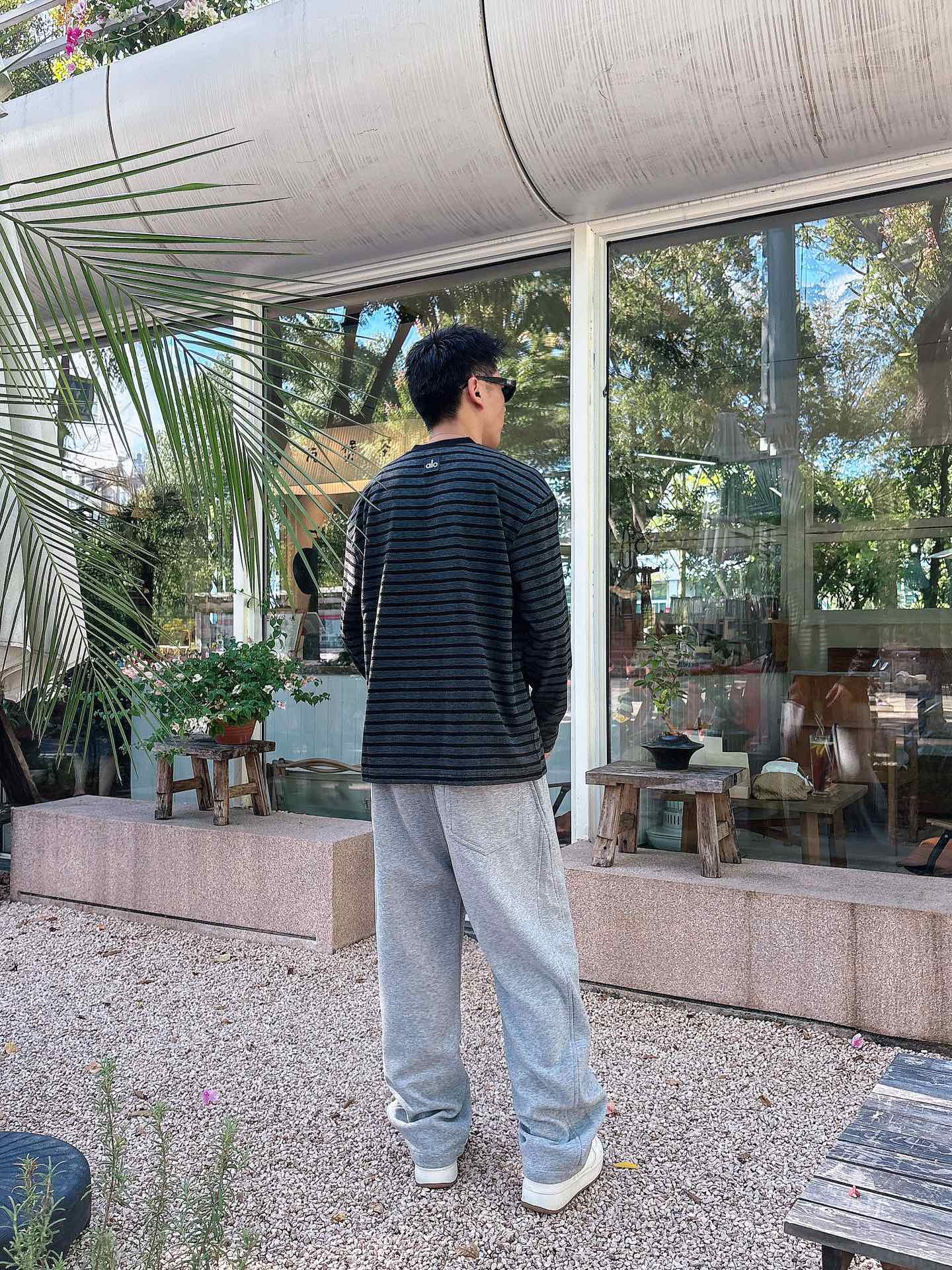 2025SS alo秋冬新款条纹长袖 爆款定制纯棉面料 重工洗水，面料舒适🈶️质感 码数：M-4XL🐑