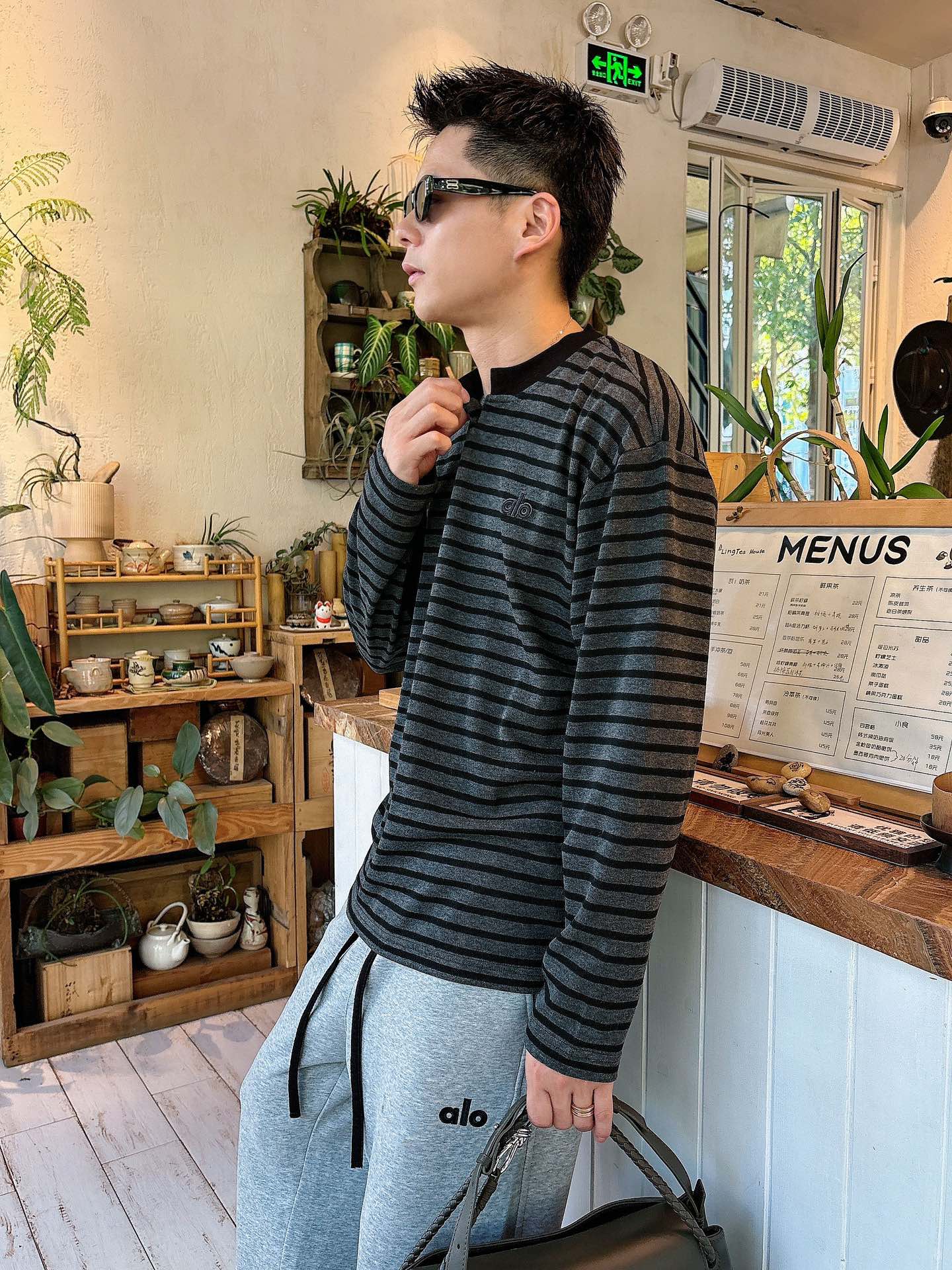 2025SS alo秋冬新款条纹长袖 爆款定制纯棉面料 重工洗水，面料舒适🈶️质感 码数：M-4XL🐑