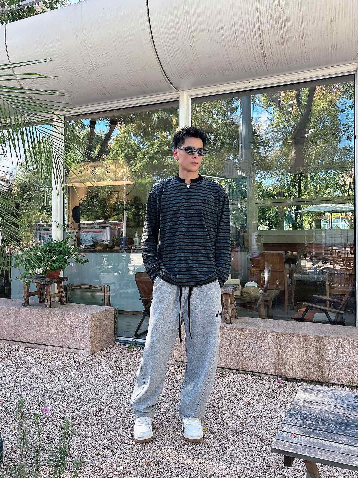 2025SS alo秋冬新款条纹长袖 爆款定制纯棉面料 重工洗水，面料舒适🈶️质感 码数：M-4XL🐑