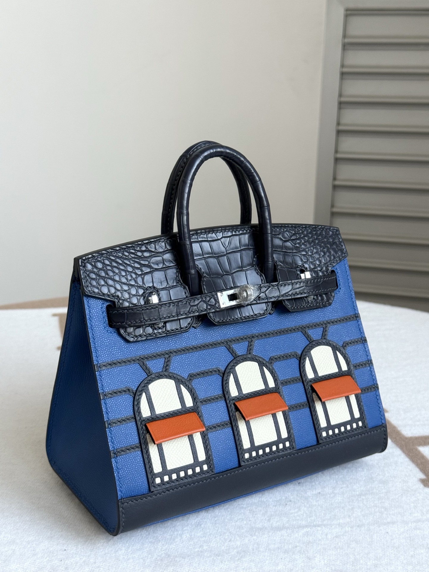 Hermes Birkin Blue and Black Croc-embossed leather 20 everyday