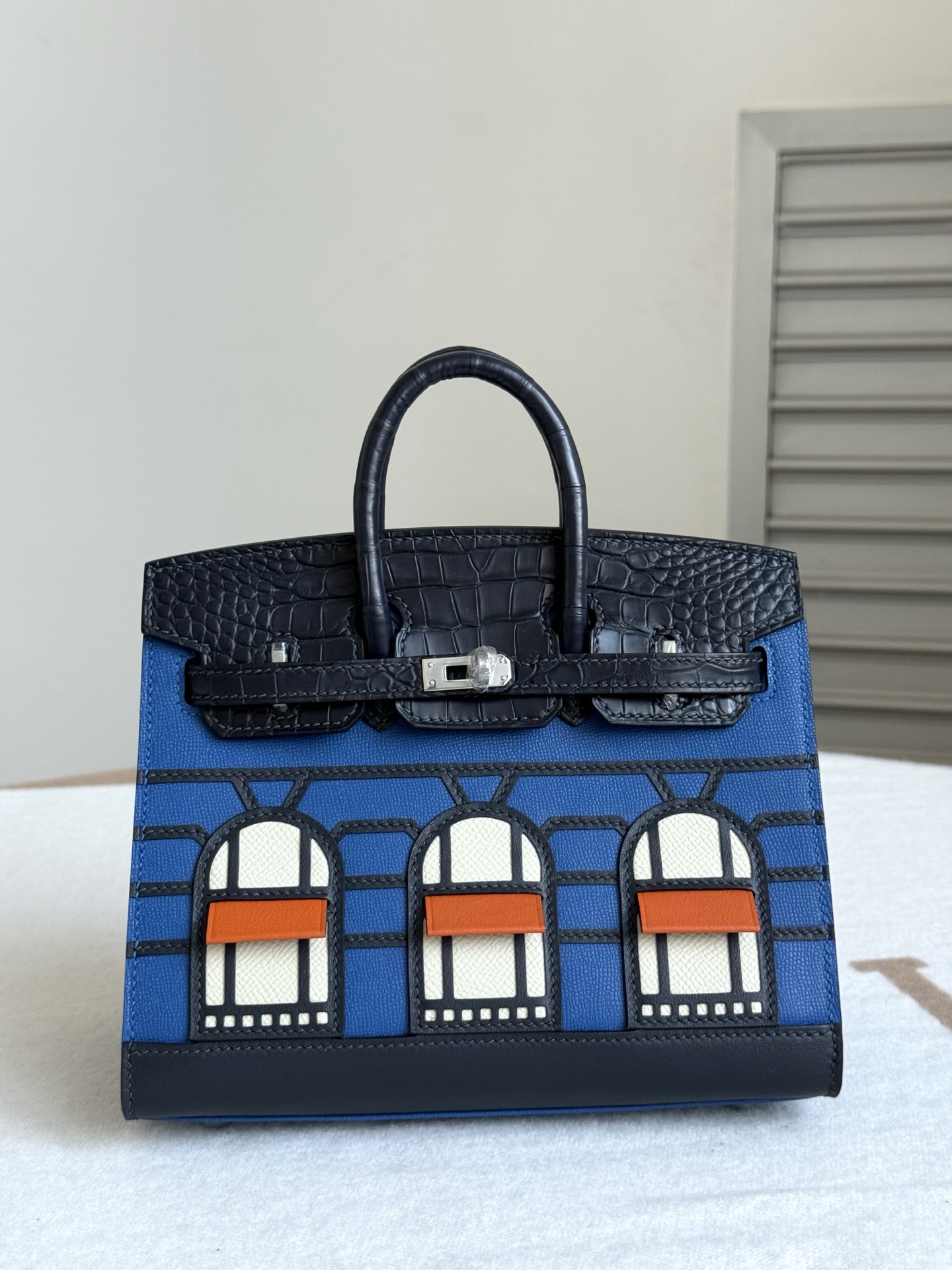 Hermes Birkin Blue and Black Croc-embossed leather 20 everyday
