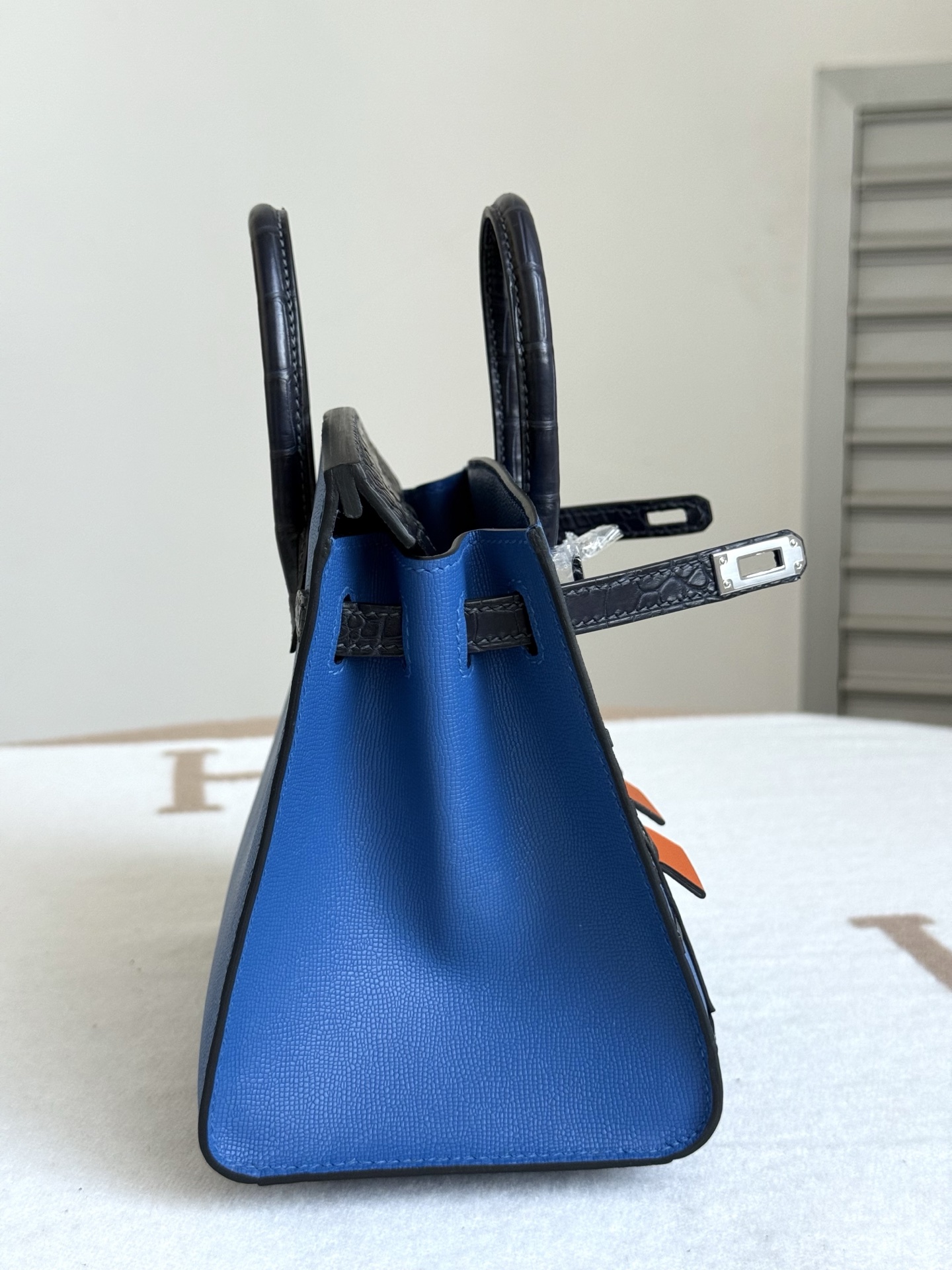 Hermes Birkin Blue and Black Croc-embossed leather 20 everyday