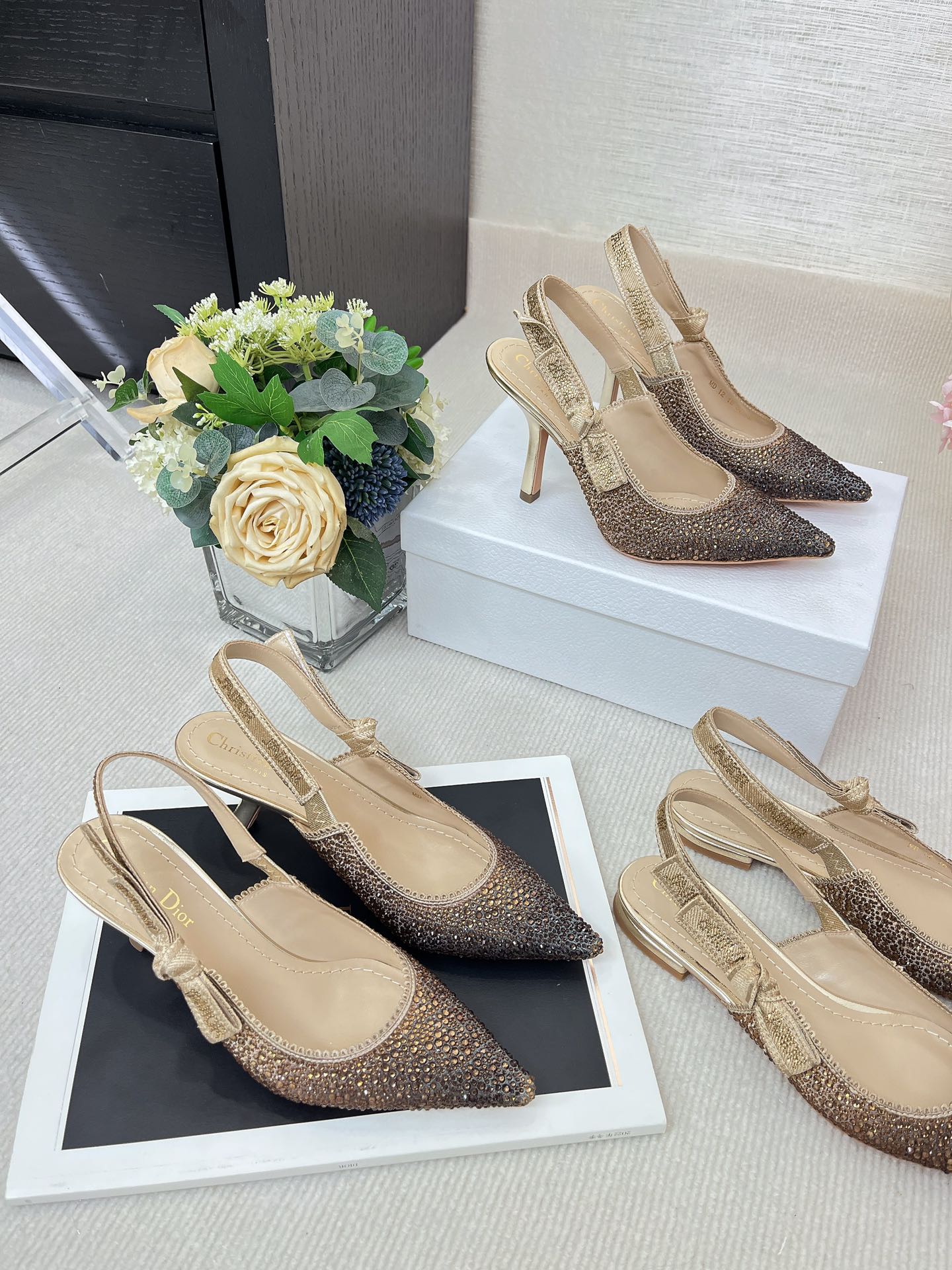 Dior Shoes High Heel Pumps Gold Embroidery Cotton