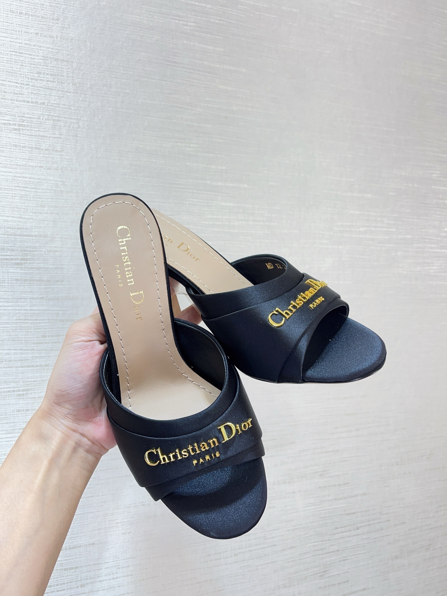 My Dior Black Leather Heeled Mules with Gold ‘Dior Paris’ Signature