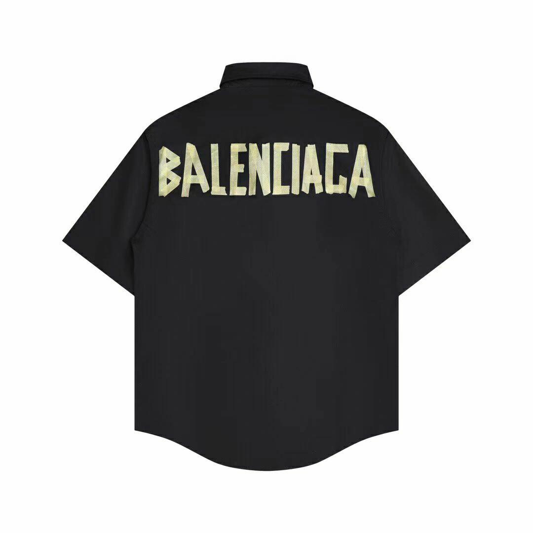Balenciaga 黄胶带印花単排扣短袖衬衫 - 高品質な着心地