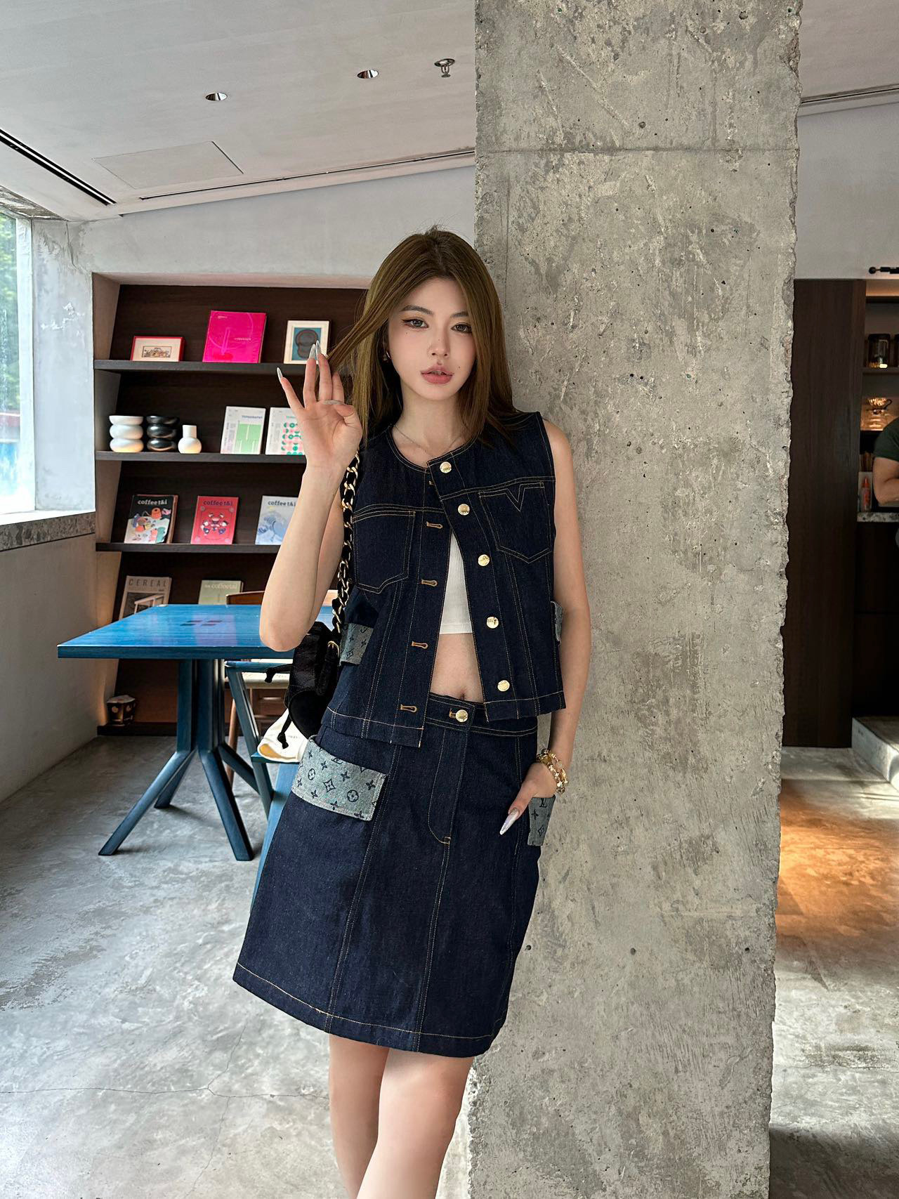 루이비통 여성 프린트 데님 반팔 티셔츠 레플리카 41419 Louis Vuitton Women T Shirt