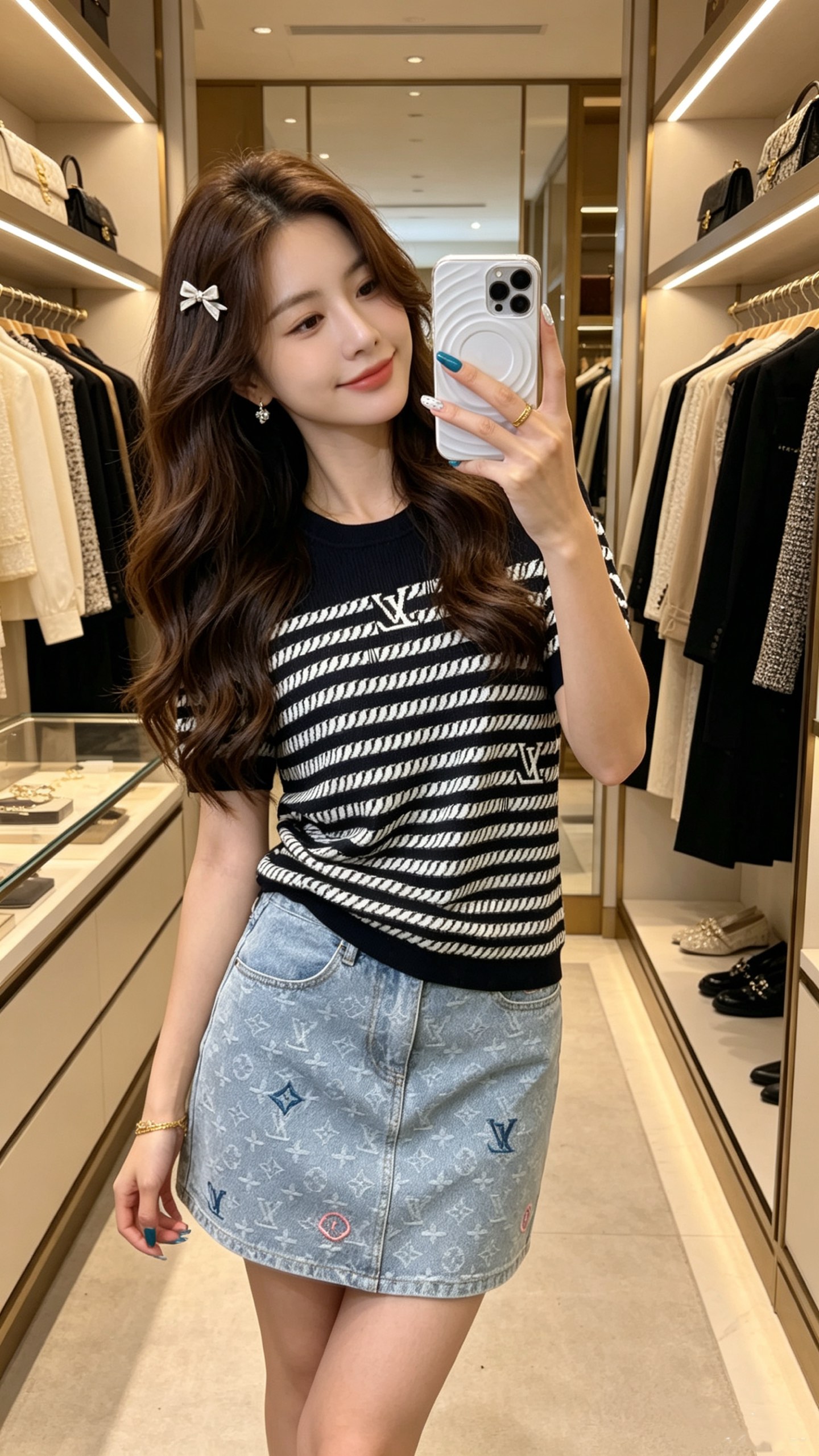 루이비통 여성 2026SS 스트라이프 오버핏 크루넥 크로셰 반팔 니트 레플리카 45183 Louis Vuitton Women T Shirt