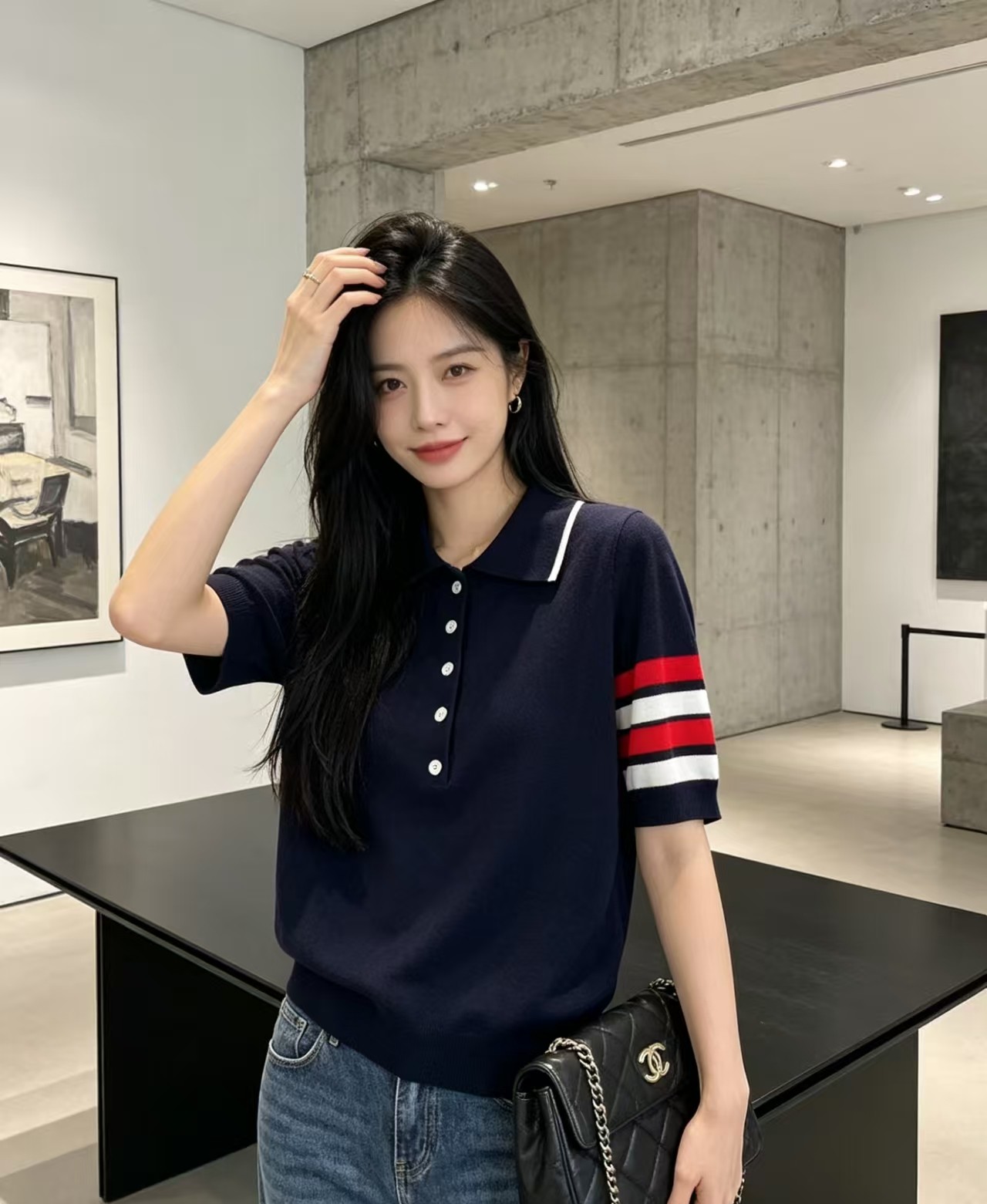 톰브라운 여성 2026SS 스트라이프 카라 반팔 티셔츠 레플리카 45180 Thom Browne Women T Shirt