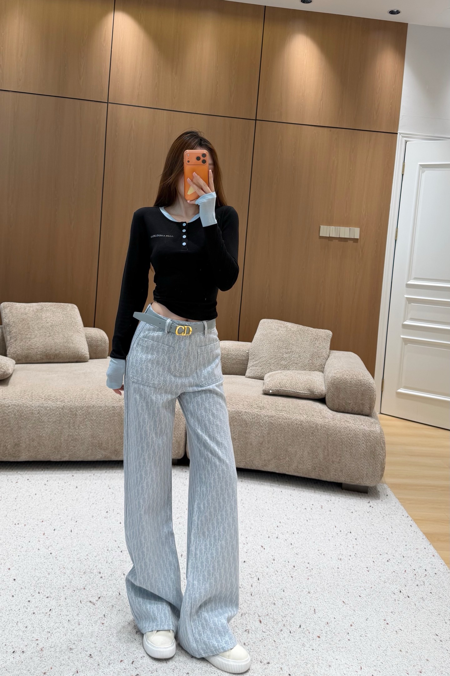 디올 자카드 레터 데님 스트레이트 레그 바지 156322