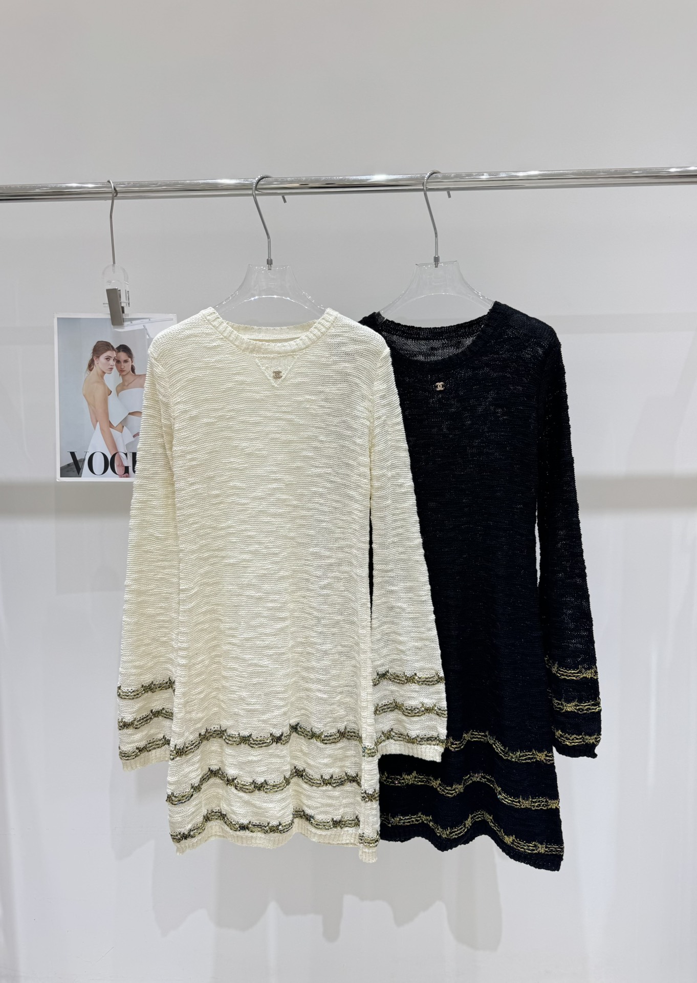 NO:450358,Real photos Chane* early autumn new gold and silver thread chest rhinestone long-sleeved knitted dress, chanel, skirts, alexander wang19860909实拍图 Chane*早秋新款金银线胸前水钻长袖针织连衣裙,,chanel,skirts,alexander wang,Women's clothing