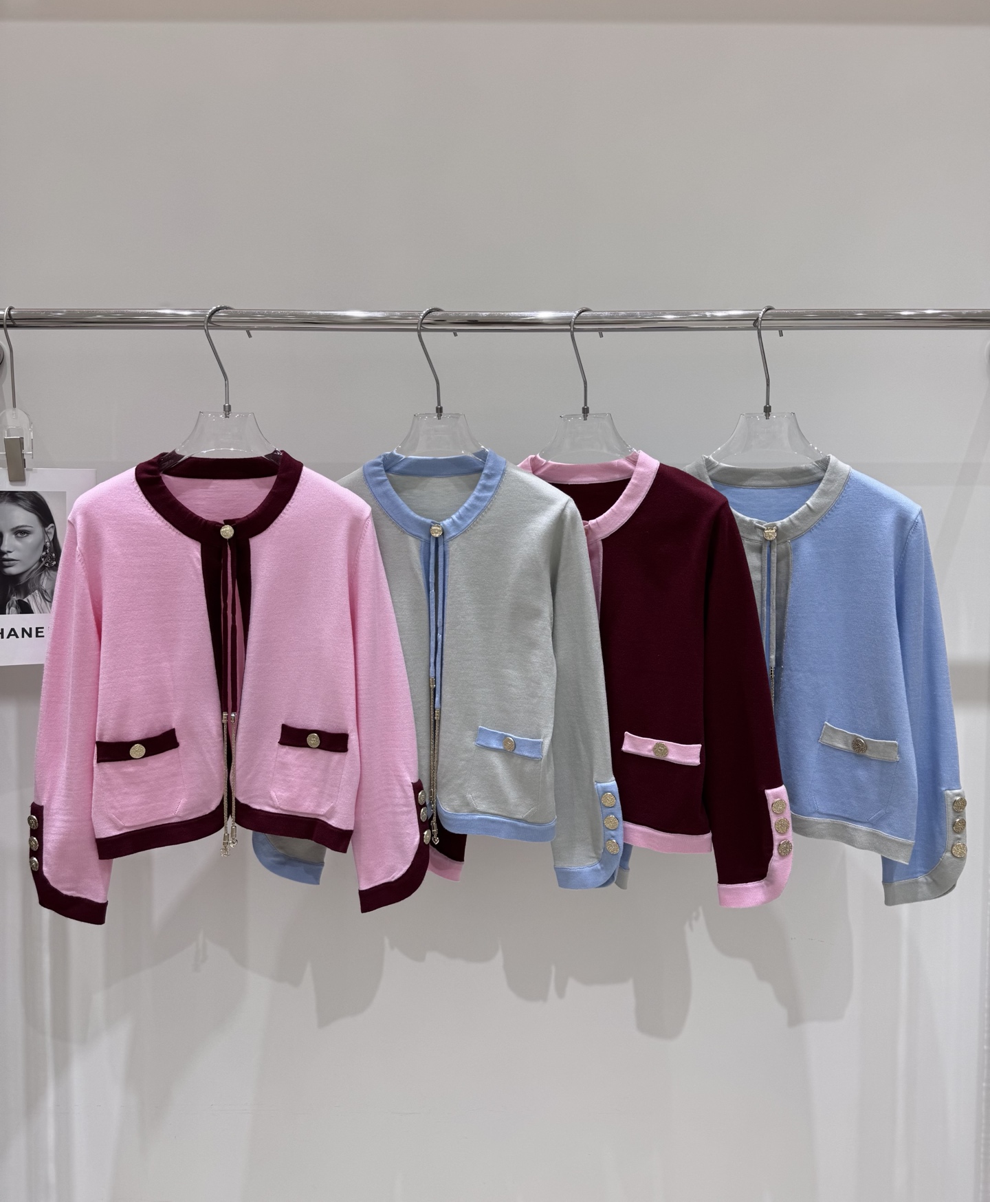 NO:454467,Real photos New Chane* small lace-up drawstring contrast knitted cardigan, chanel, alexander wang19860909实拍图 新款Chane*小香风系带拉绳撞色针织开衫,,chanel,alexander wang,Women's clothing