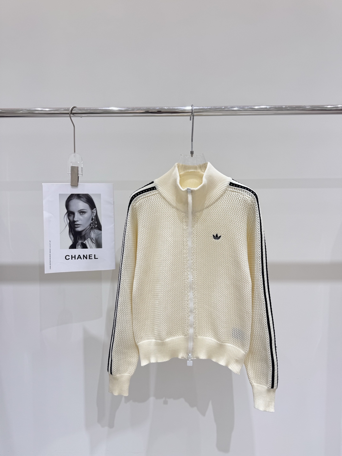 NO:454453,Real photos New Adidas Clover Mesh Double-head Zipper Knitted Jacket, adidas, jackets & coats, alexander wang19860909实拍图 新款Adida*三叶草网孔双头拉链针织外套,,adidas,jackets & coats,alexander wang,Women's clothing