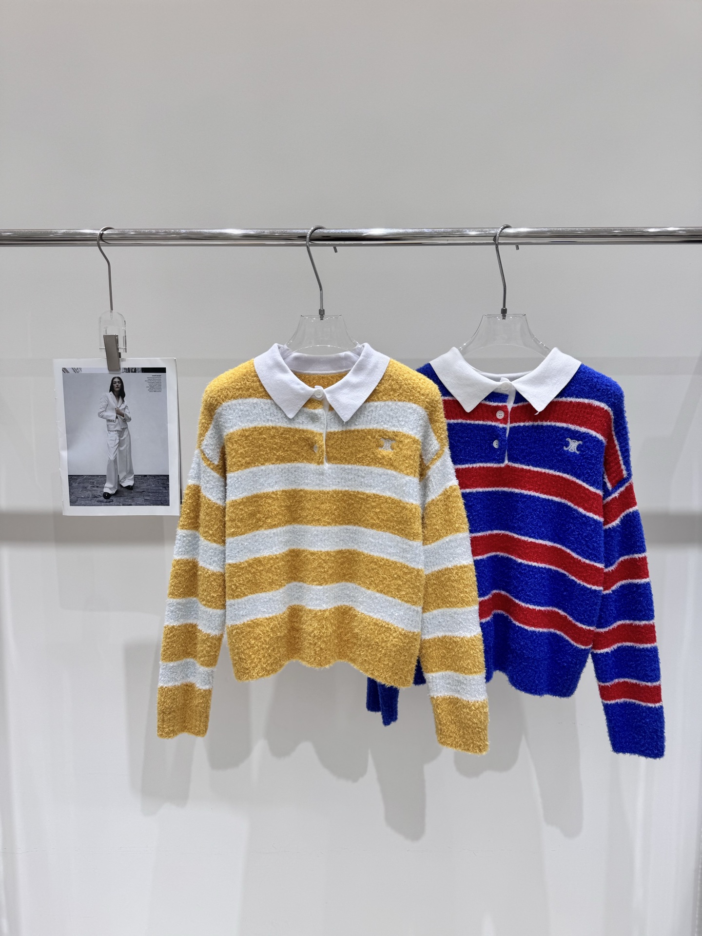 NO:508270,Real photos New CELIN* Academy style Polo collar contrast striped long sleeves, celine, alexander wang19860909实拍图 新款CELIN* 学院风Polo领撞色条纹长袖,,celine,alexander wang,Women's clothing