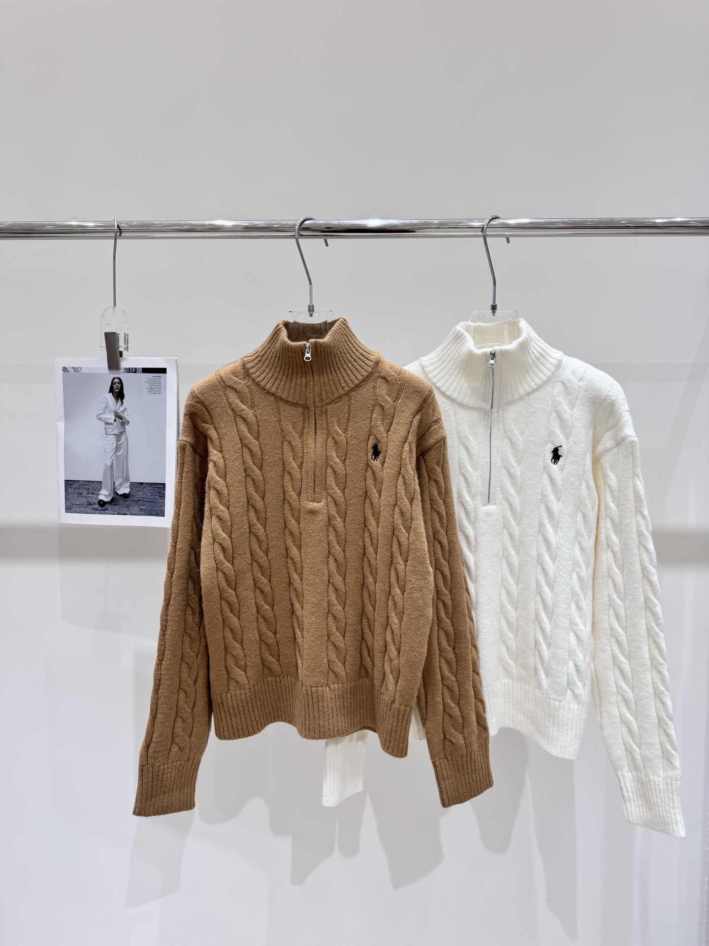 NO:508307,Real photos New Ralph Laure* classic crimped half zipper stand collar knitted long sleeves, loro piana, alexander wang19860909实拍图 新款Ralph Laure* 经典款绞花半拉链立领针织长袖,,loro piana,alexander wang,Women's clothing