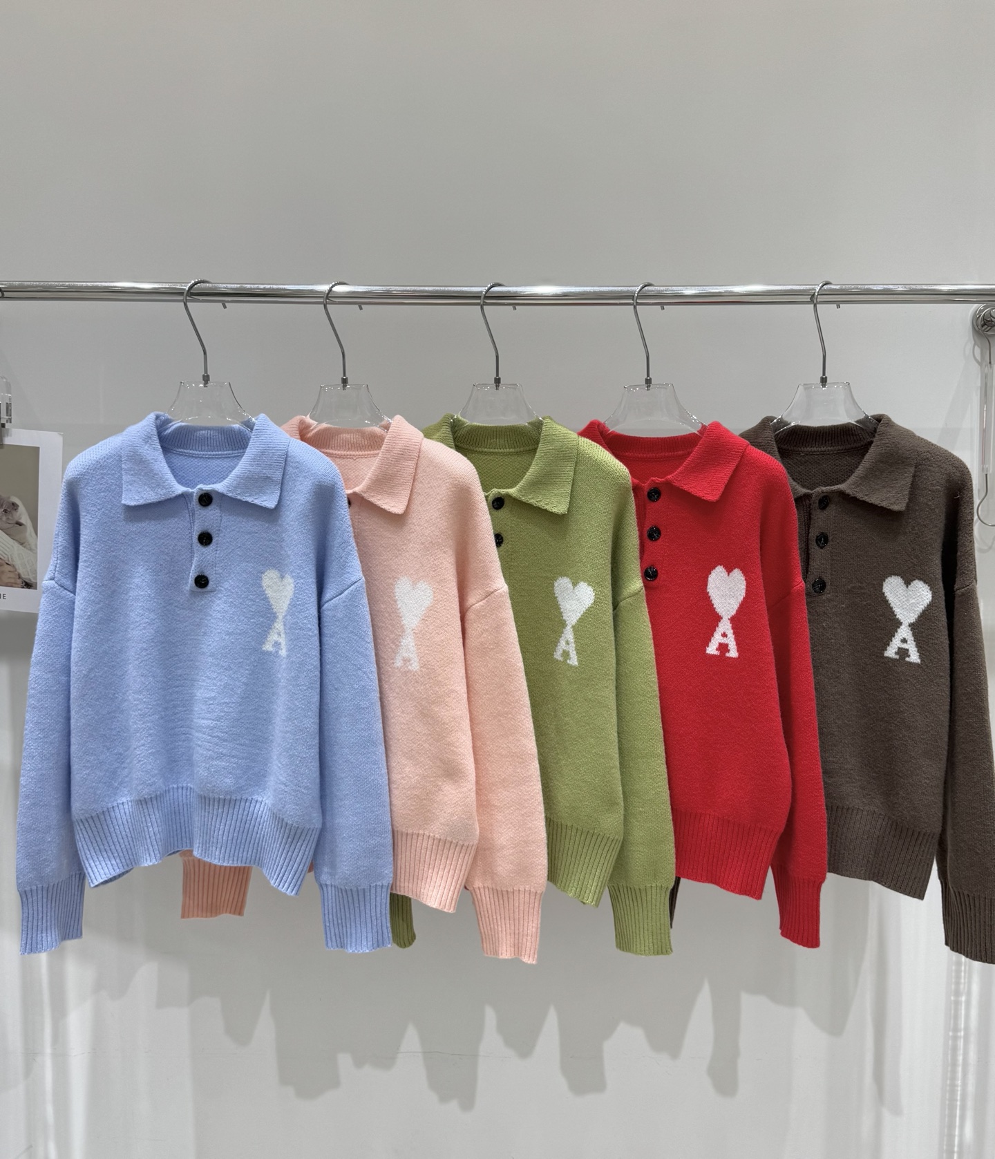 NO:610046,Actual pictures of the new Ami pari* embroidered love polo solid color lapel pullover,,alexander wang19860909实拍图 新款Ami pari*刺绣爱心polo纯色翻领套头,,alexander wang,Women's clothing