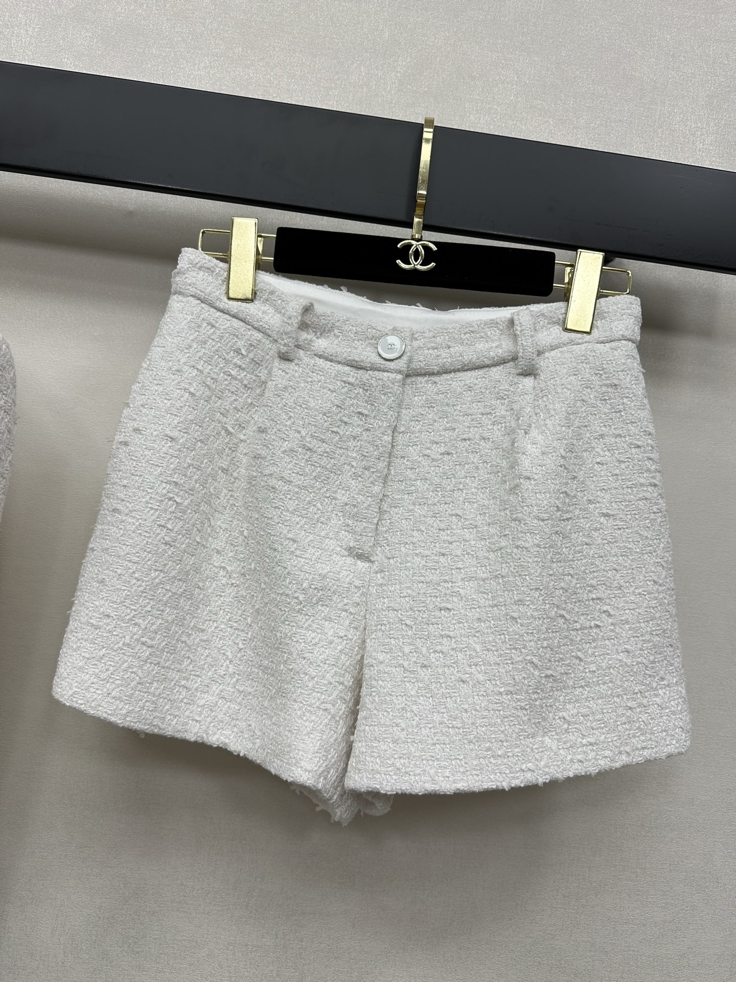 Chanel White Tweed Camellia Coat & Shorts Suit