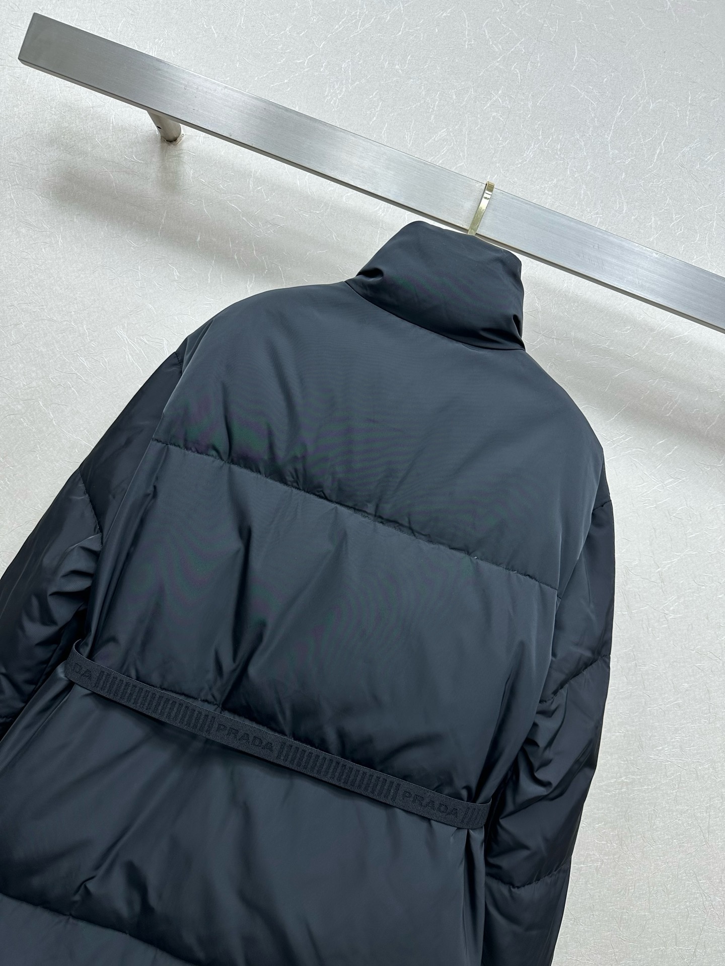 Prada Navy Belted Puffer Coat