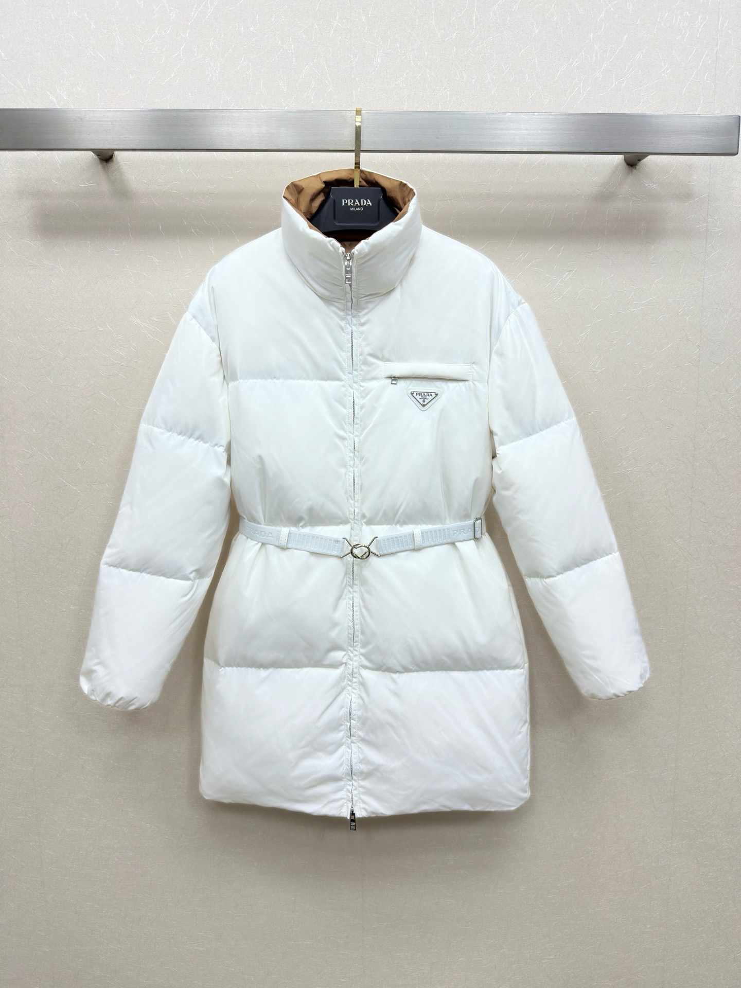 Prada White Belted Puffer Coat