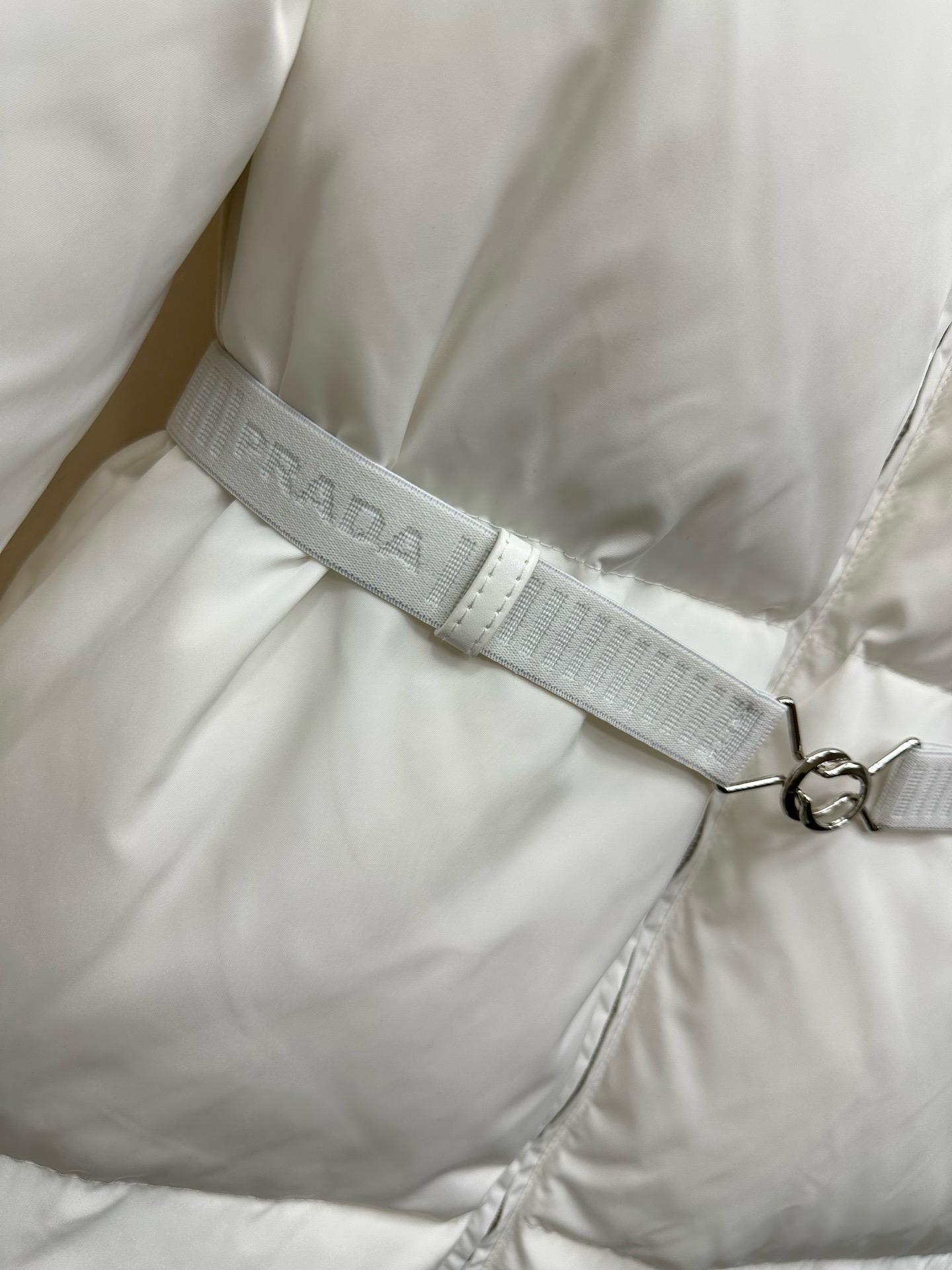 Prada White Belted Puffer Coat