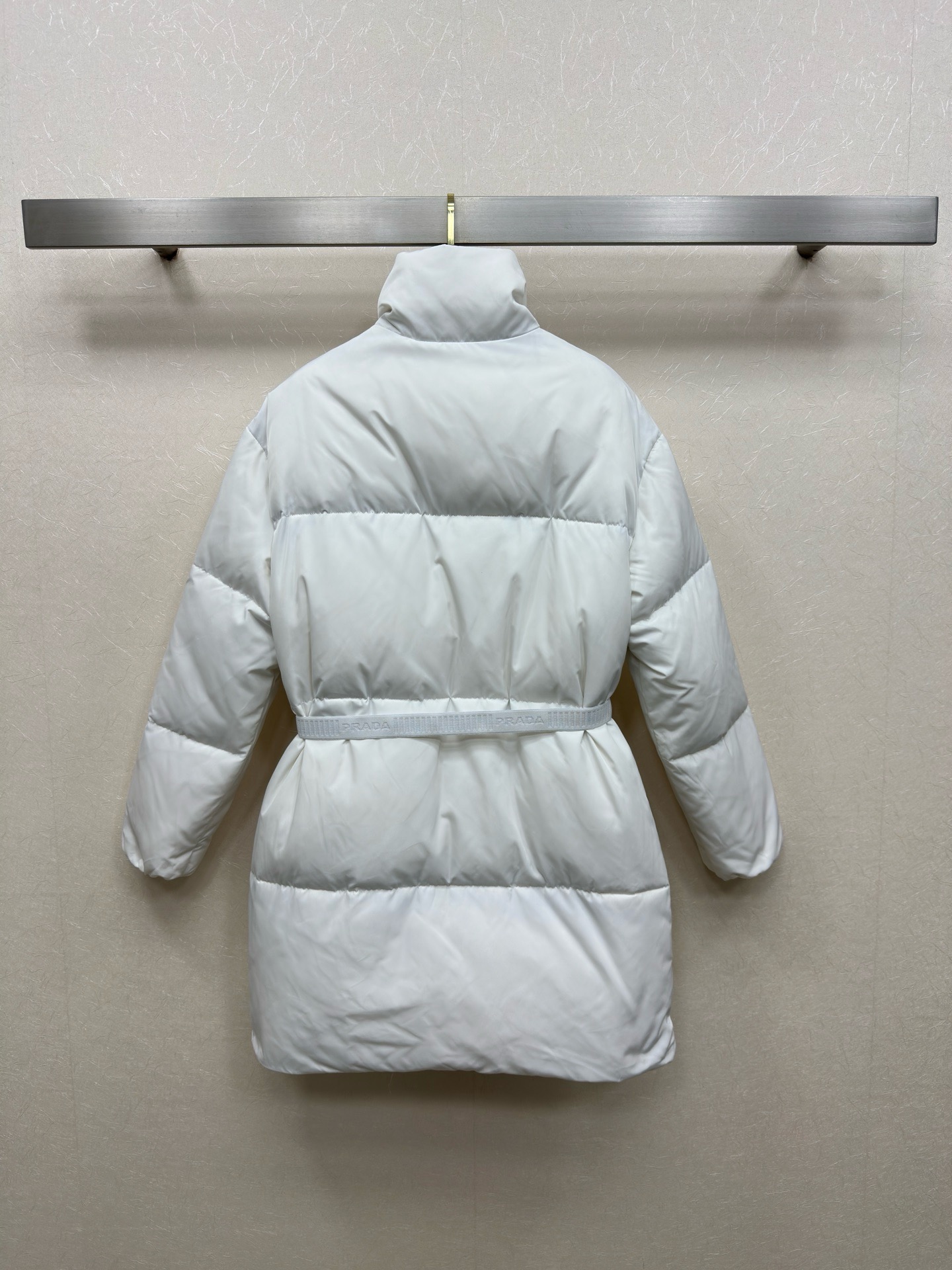 Prada White Belted Puffer Coat