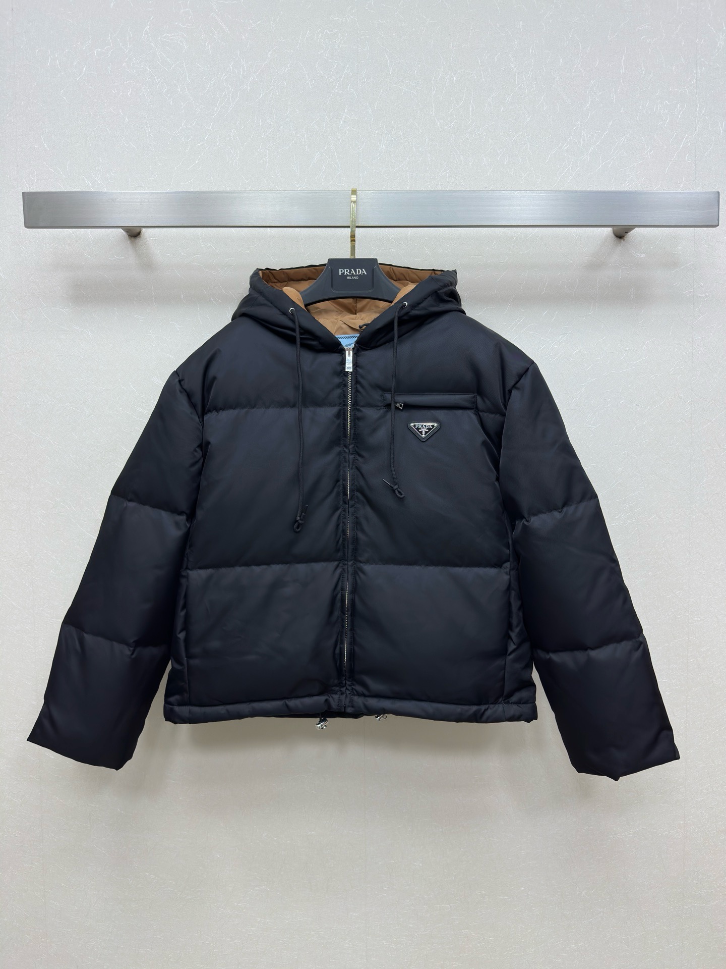 Prada Navy Contrast Hood Puffer Jacket