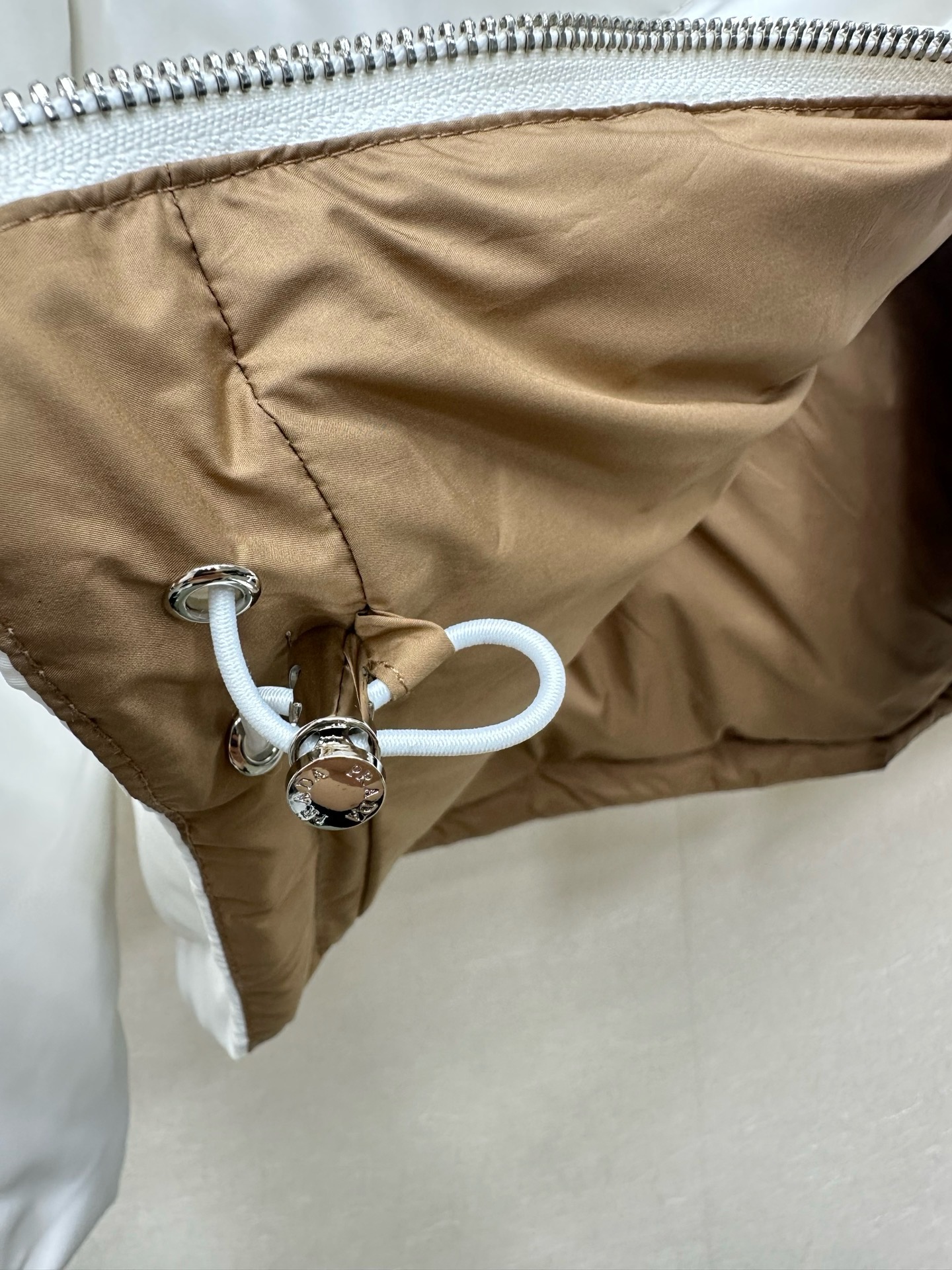 Prada White Contrast Hood Puffer Jacket