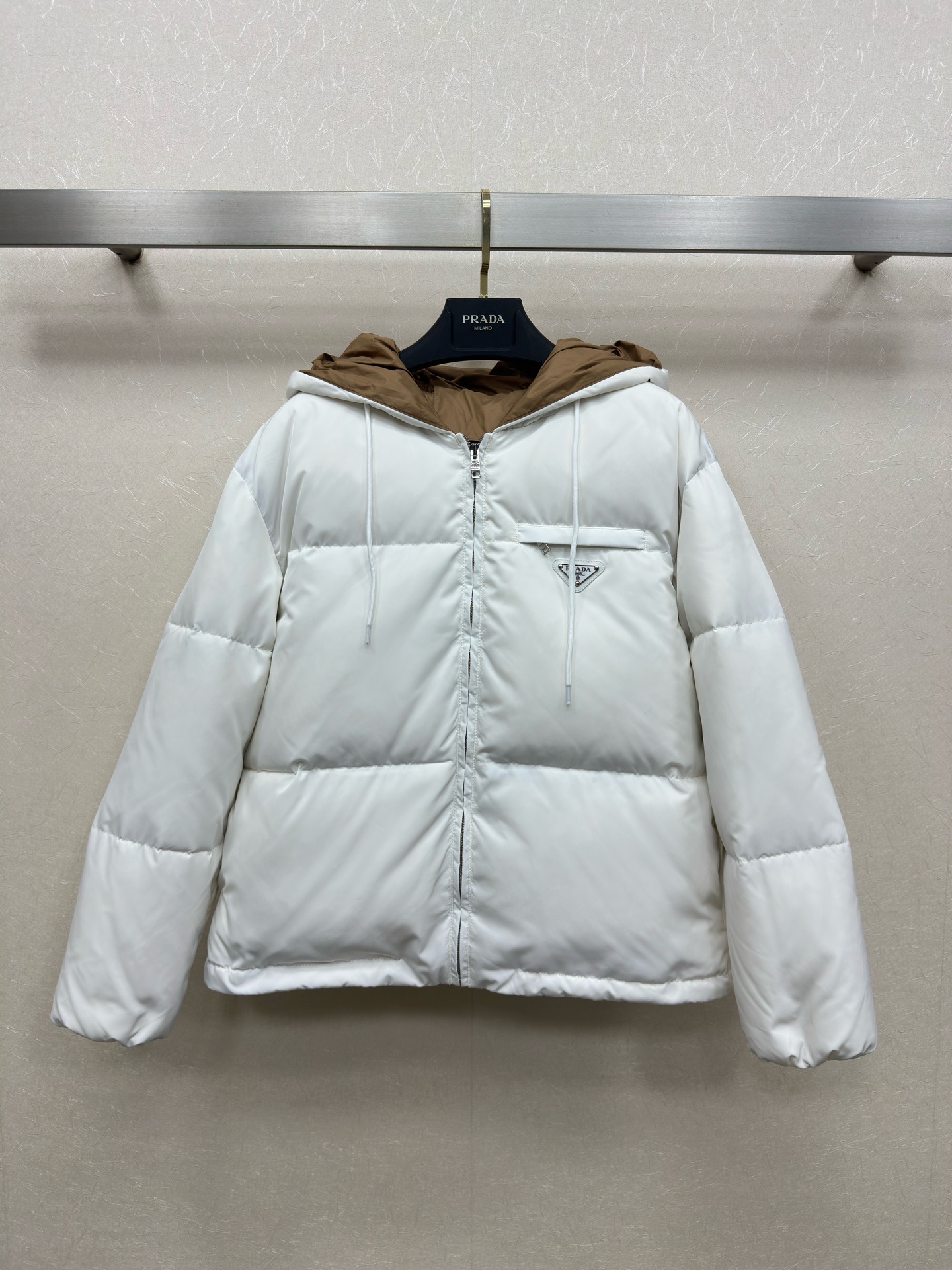 Prada White Contrast Hood Puffer Jacket