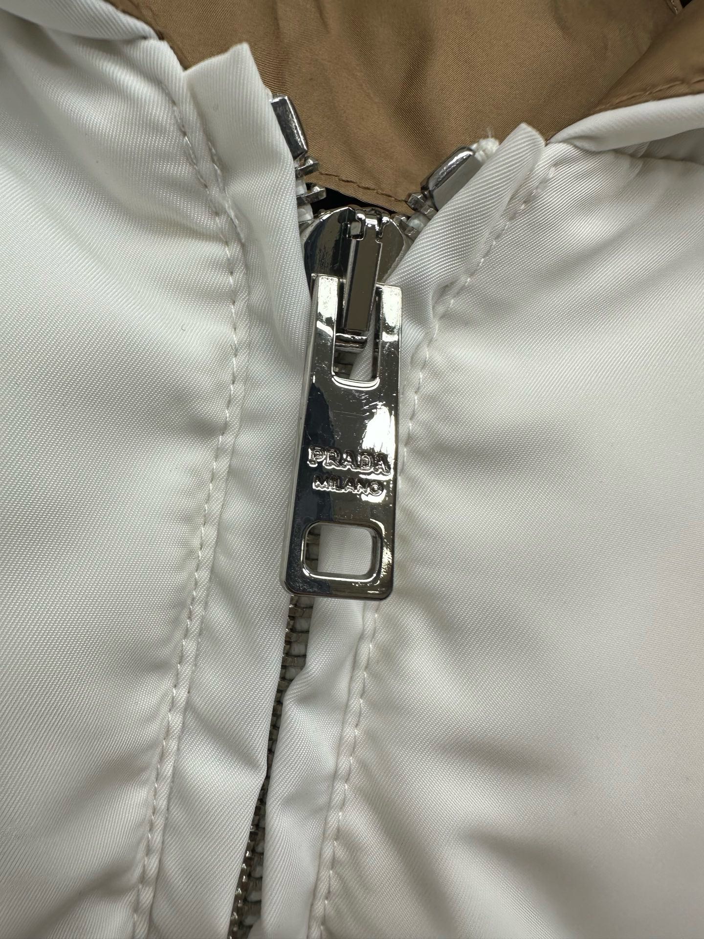 Prada White Contrast Hood Puffer Jacket