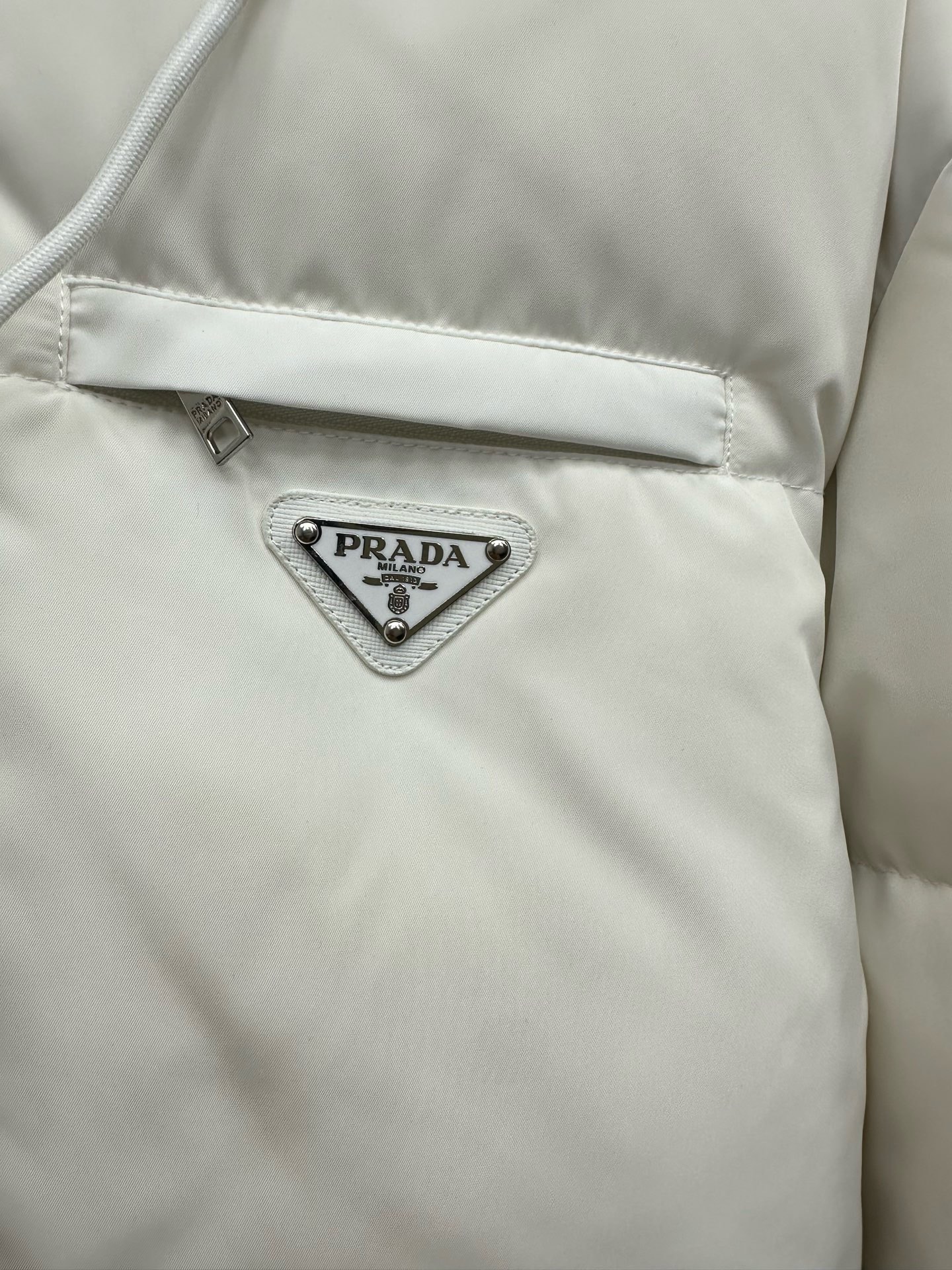 Prada White Contrast Hood Puffer Jacket