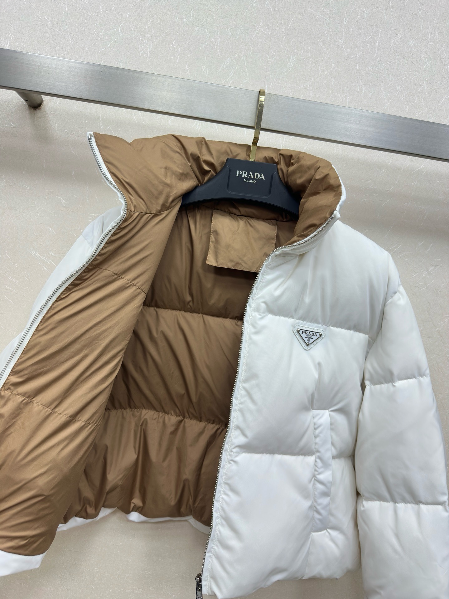 Prada White Contrast Hood Puffer Jacket