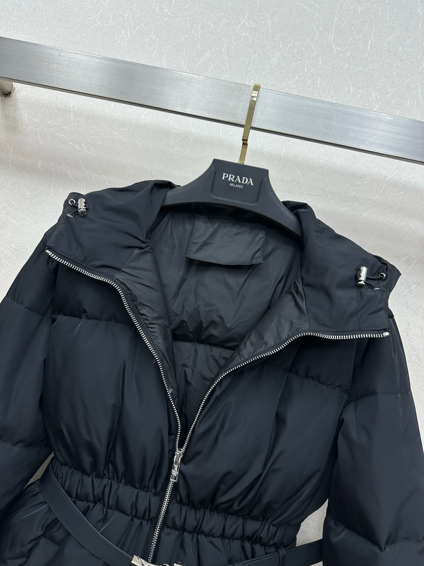 Prada Navy Belted Puffer Jacket