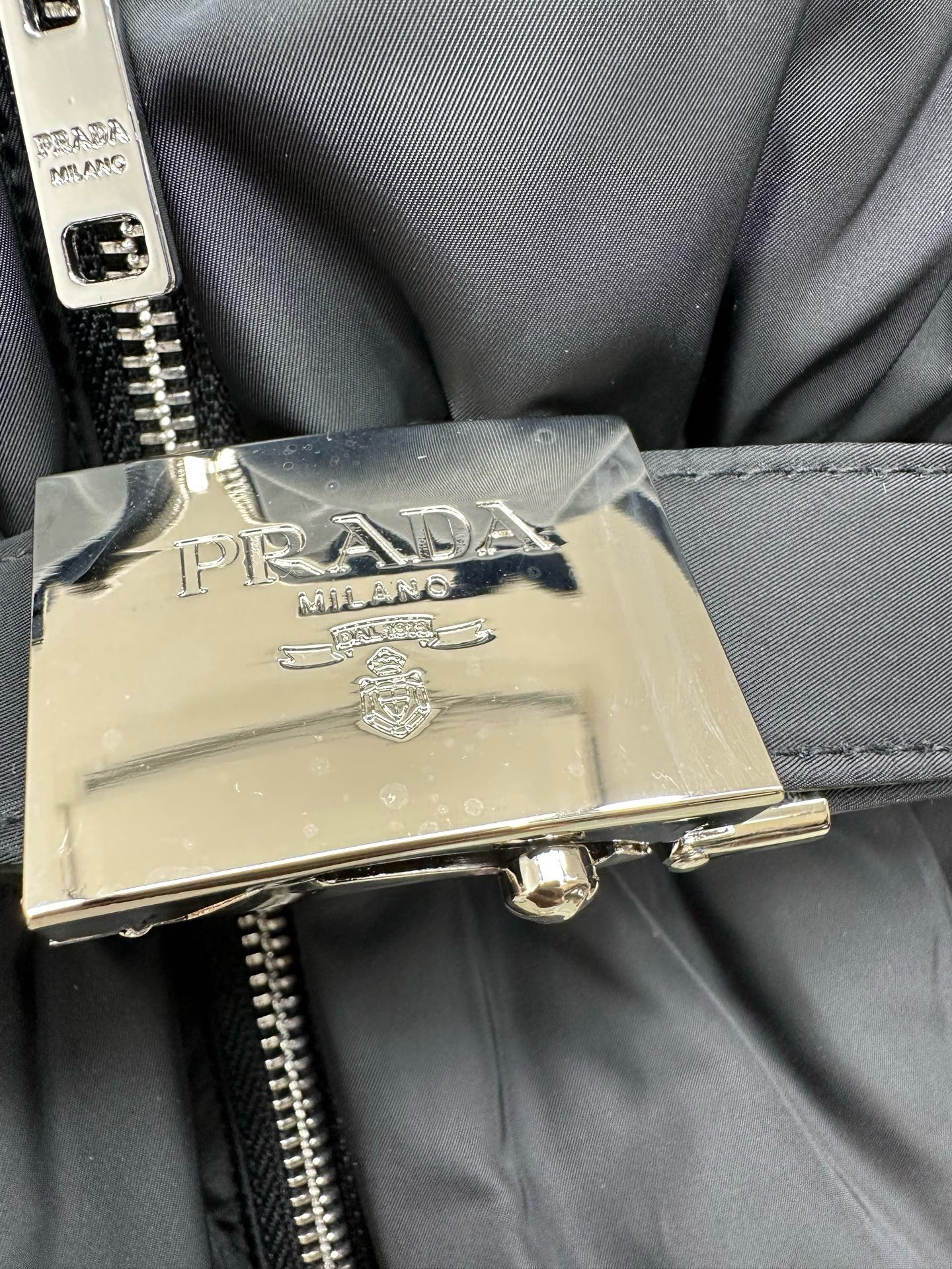 Prada Navy Belted Puffer Jacket
