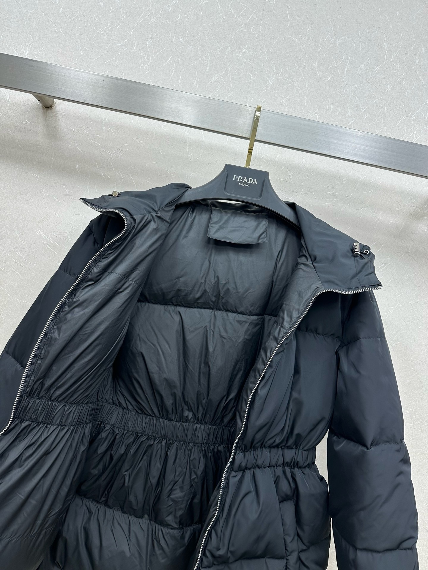 Prada Navy Belted Puffer Jacket